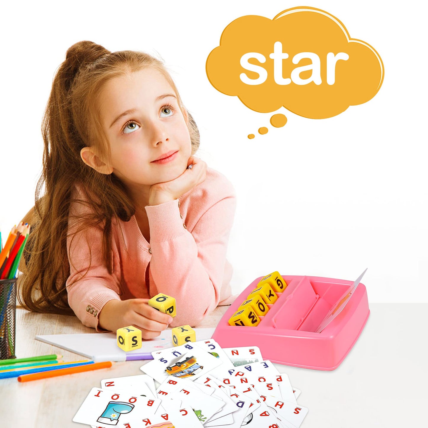 Fenikso Matching Letter Game, Alphabet Spelling & Reading Words, Objects & Color Recognition, Early Learning Educational Toy for Preschooler & Kindergarten Kids Over 3-8 Years Old, Best Gifts