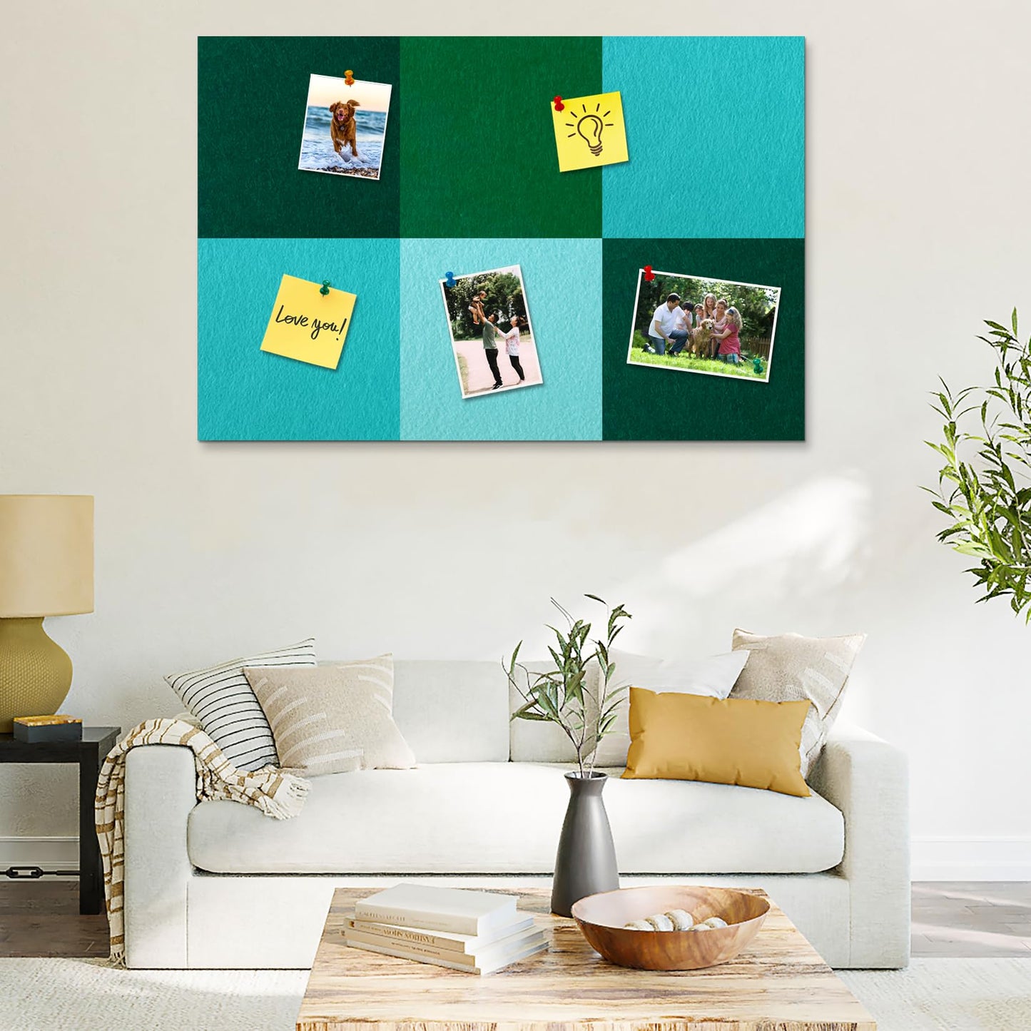 HULAVO Square Felt Cork Bulletin Board Tiles, Self Adhesive DIY Felt Pin Board for Wall 30" x 20" with 35 Pushpins for Office School Home Wall Decor Stickers Memos Photos Display (Gradual Green)