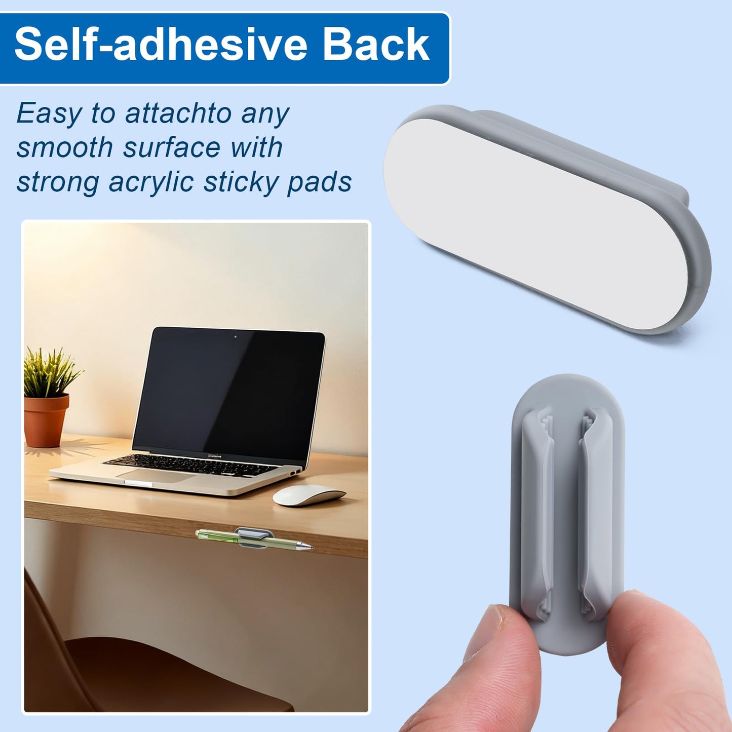 20 Pack Adhesive Pencil Holders for Desk,Silicone Flexible Pen Holder for Wall, Office, School,Home,Classroom Must Haves,Teacher Supplies Accessories,Desk Organizer,Art Supply,Small Gift(20, Gray)