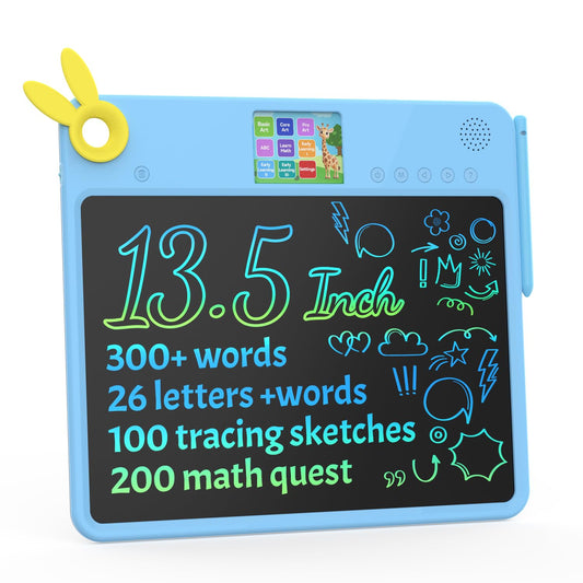 Kids LCD Writing Tablet 13.5'', Educational Drawing Board with Colour Screen, 100 Tracing Templates, 200+ Sight Words & Maths Games, Rechargeable Learning Toy for Boys & Girls Ages 3 to 7