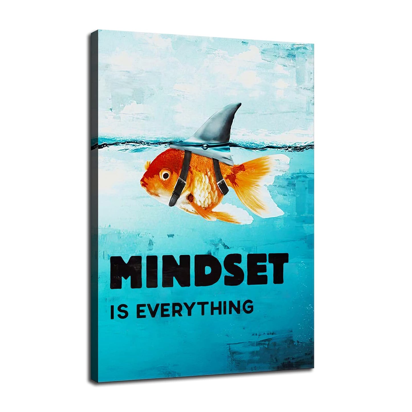 Inspirational Goldfish Poster Canvas Wall Art Mindset is Everything Inspiring Entrepreneur Quotes Poster Print Artwork Living Room Bedroom Office Decoration Frame Ready to Hang[12''W X 18''H]