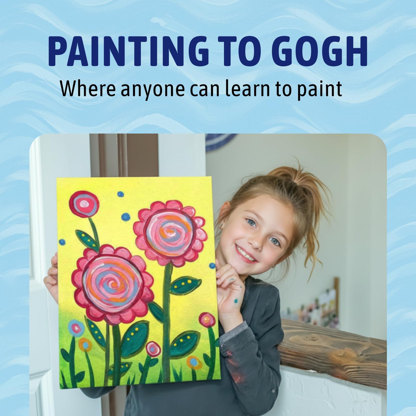 Painting to Gogh – 4-in-1 Kids Painting Kit – 4 Canvases, Set of 3 Brushes, Acrylic Paint, Easels, Palettes –Ages 6+