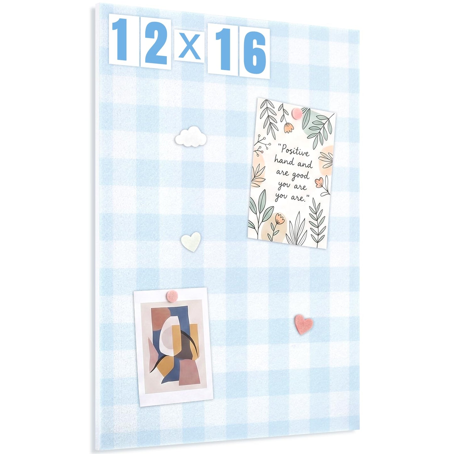 Chicplaid Gingham Cork Bulletin Board 16'' x 12'' Decorative Felt Pin Cork Board Alternative for Wall Checkboard Office School Home Vision Decoration (Blue)