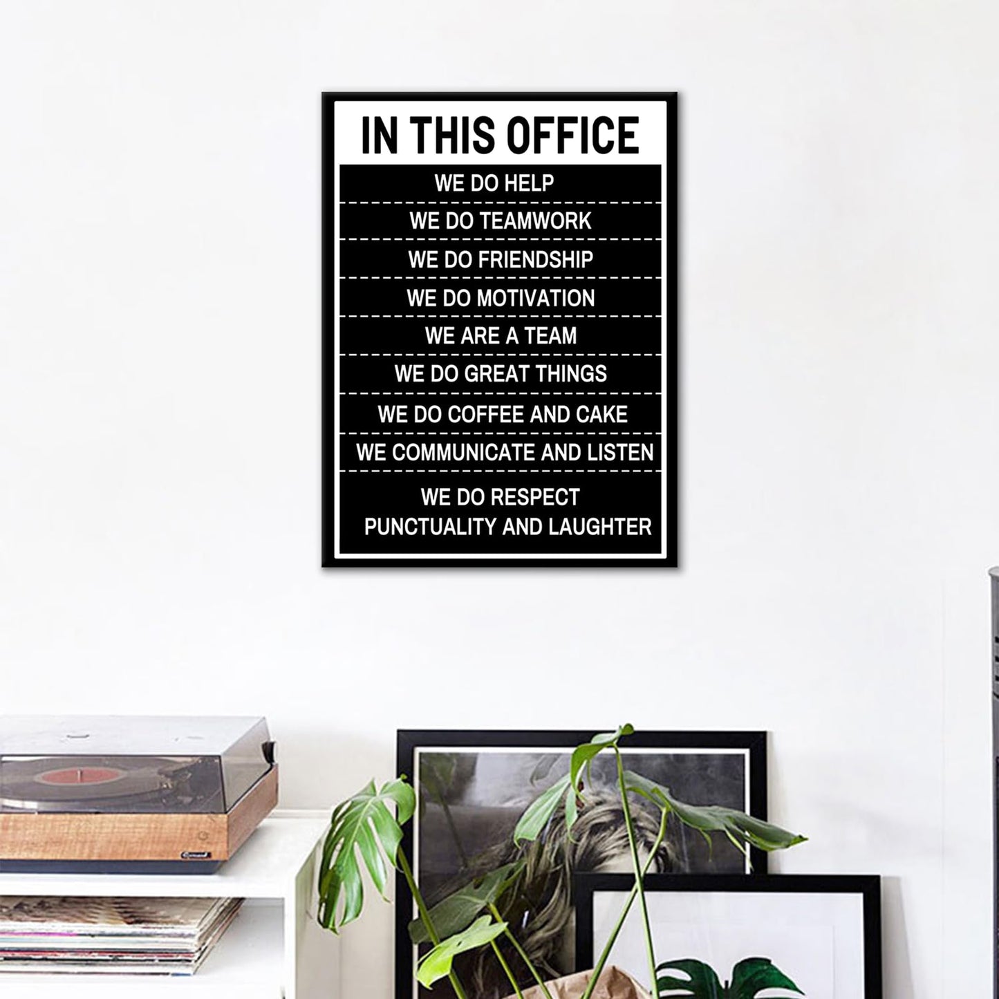 YSPCSUN Inspirational Posters for Office, In This Office Teamwork Quote Canvas Poster Single Panel Wall Decor for Home Office Classroom, Framed Canvas Art, 24x18inch