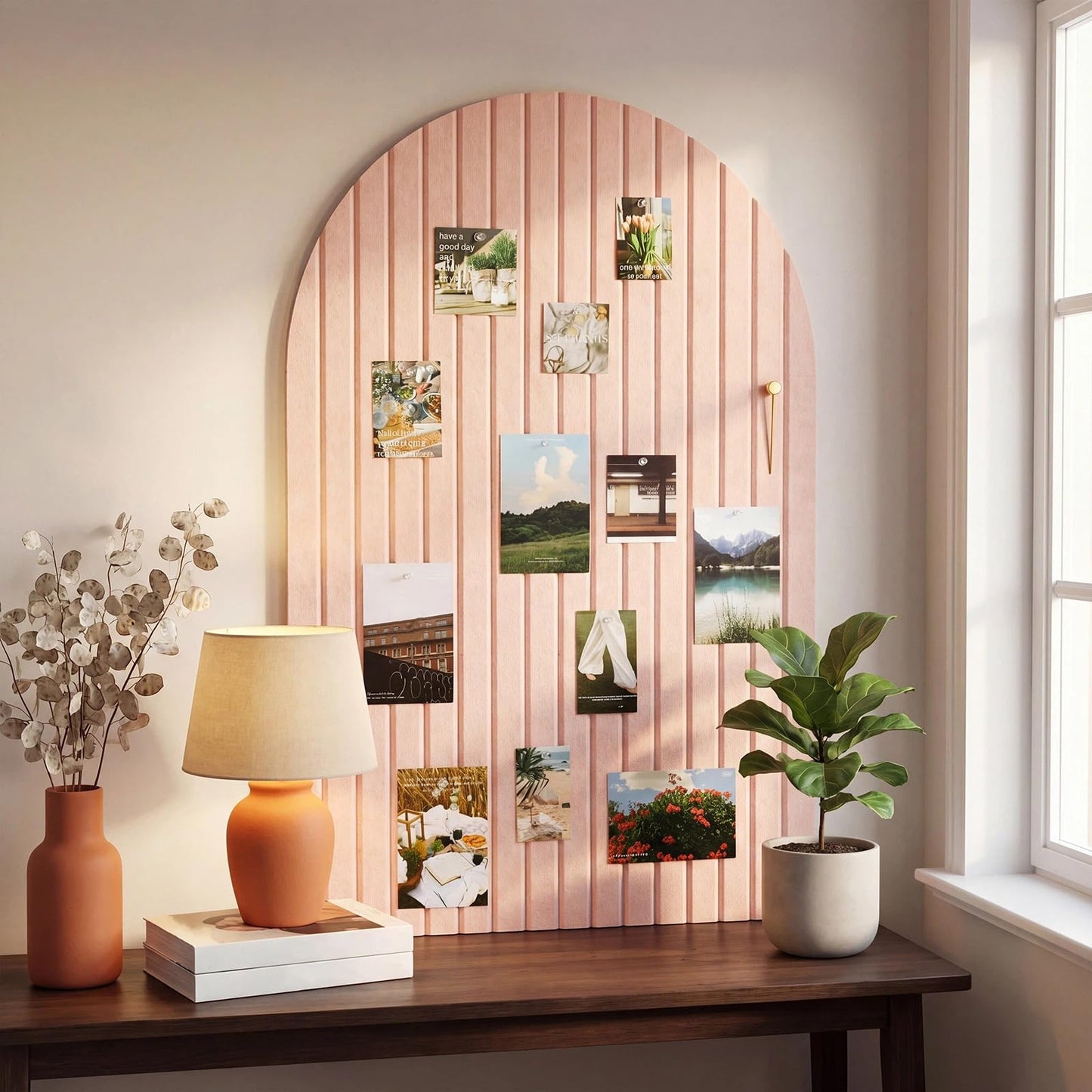 Mindsoft 2 Pcs 35" x 24" Large Integrated Arched Felt Bulletin Board - Foldable Cork Board Alternative - No Assembly Wall Decor for Office, Bedroom & Home Display Photos (Pink)