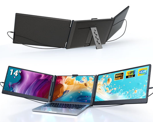 Ygretyrjh Laptop Screen Extender, 14" Triple Portable Monitor for Laptop, 1080P FHD IPS Screen Extender Monitors for 13"-17", Travel Monitor for Mac/Windows/Chrome, Built-in Speakers