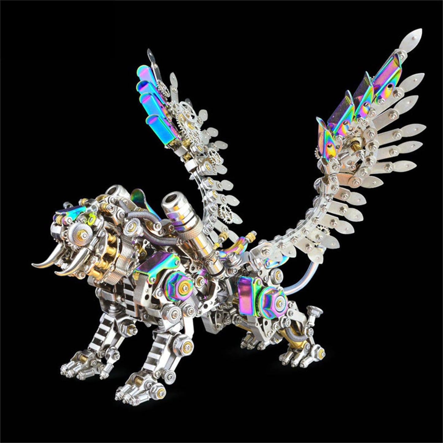 Metalkitor Bengal Tiger 3D Metal Puzzle for Adults, 700PCS, Model Assembly Kits - Retro Steampunk Style Desk Ornament(with Colorful Wings)