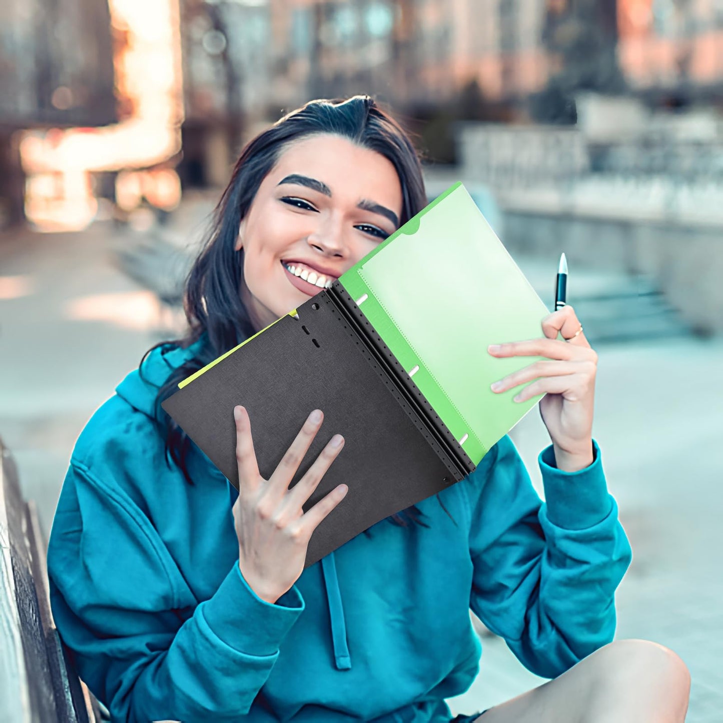 INFUN 1 Inch Telescoping 3 Ring Binder - 1PCS,Flexible Round Binder with Customizable Front Cover and Clear Catalog Pocket, 1 Inch Rings, 225 Sheet Capacity- Green