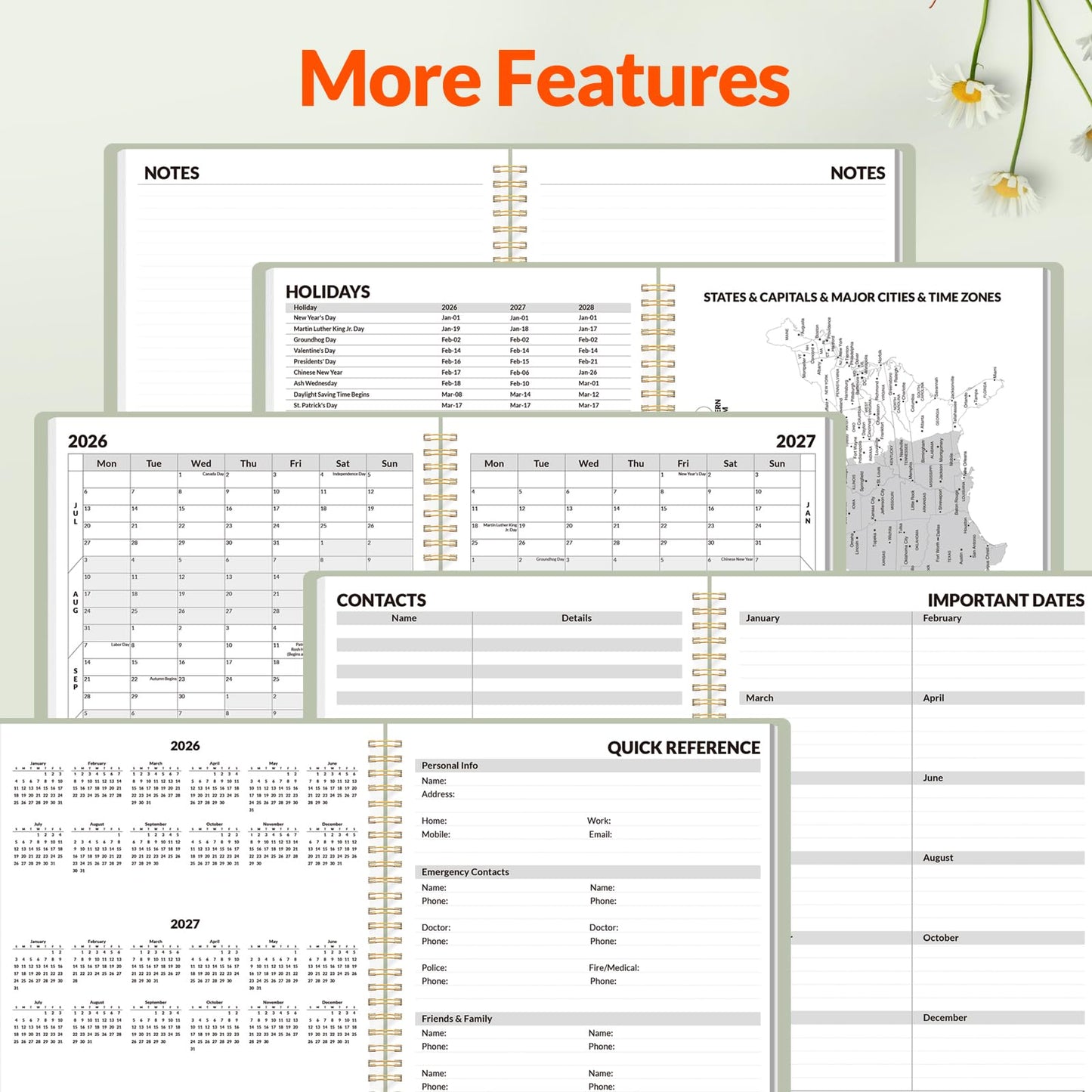 SUNEE Academic Planner 2026-2027 – Weekly & Monthly Planner, July 2026 to June 2027, 8.5"x11", Thick Paper, Tabs, Pockets, Bookmark, Spiral-Bound, Student Teacher Organizer, Sage Green
