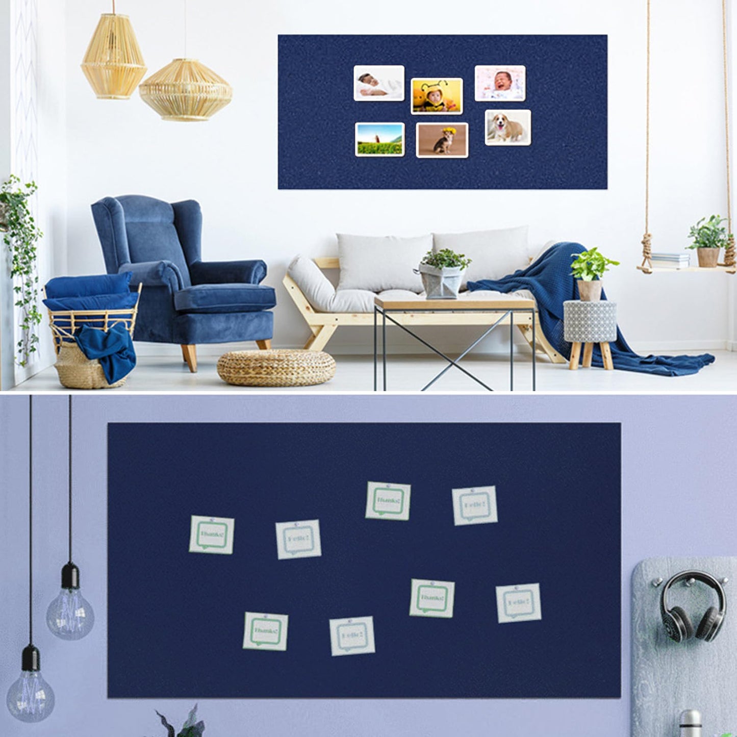96"x48" Cork Board Roll with Linen Dark Blue - 1/4" Thick 4'x8' Frameless Natural Corkboard for Walls Pictures Photo Vision Prayer, ZHIDIAN Large Decorative Bulletin Board for Home Office School