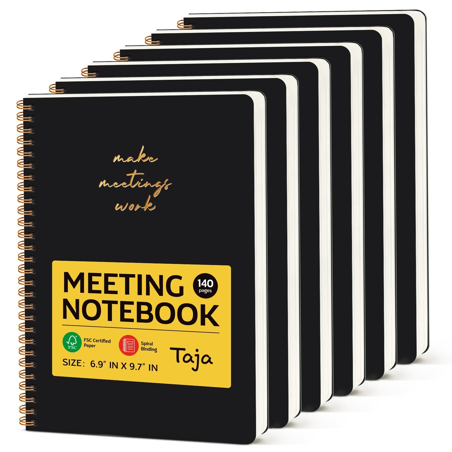6 Pack of Meeting Notebook for Work Organization - Work notebook with action items, Meeting Minutes Planner Notebook, Perfect Office Supplies for Men & Women - Black