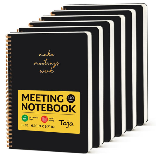 6 Pack of Meeting Notebook for Work Organization - Work notebook with action items, Meeting Minutes Planner Notebook, Perfect Office Supplies for Men & Women - Black
