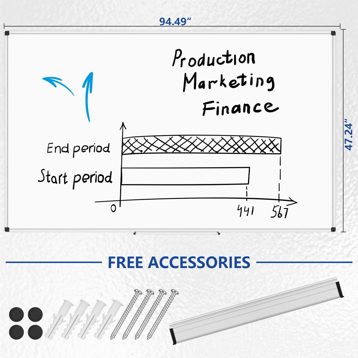 XBoard Magnetic Dry Erase Board 96 x 48 Inches Wall-Mounted, 4'x8' Presentation Whiteboard with Marker Tray, Aluminum Frame White Board for School Office