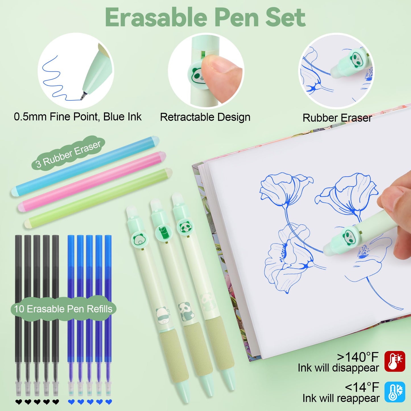 DazSpirit 61 PCS Aesthetic School Supplies with Cute Pencil Case, Pastel No Bleed Highlighters, Gel & Erasable Pens, Mechanical Pencils, Refills, Complete Essentials Stationery Kit for Students, Green