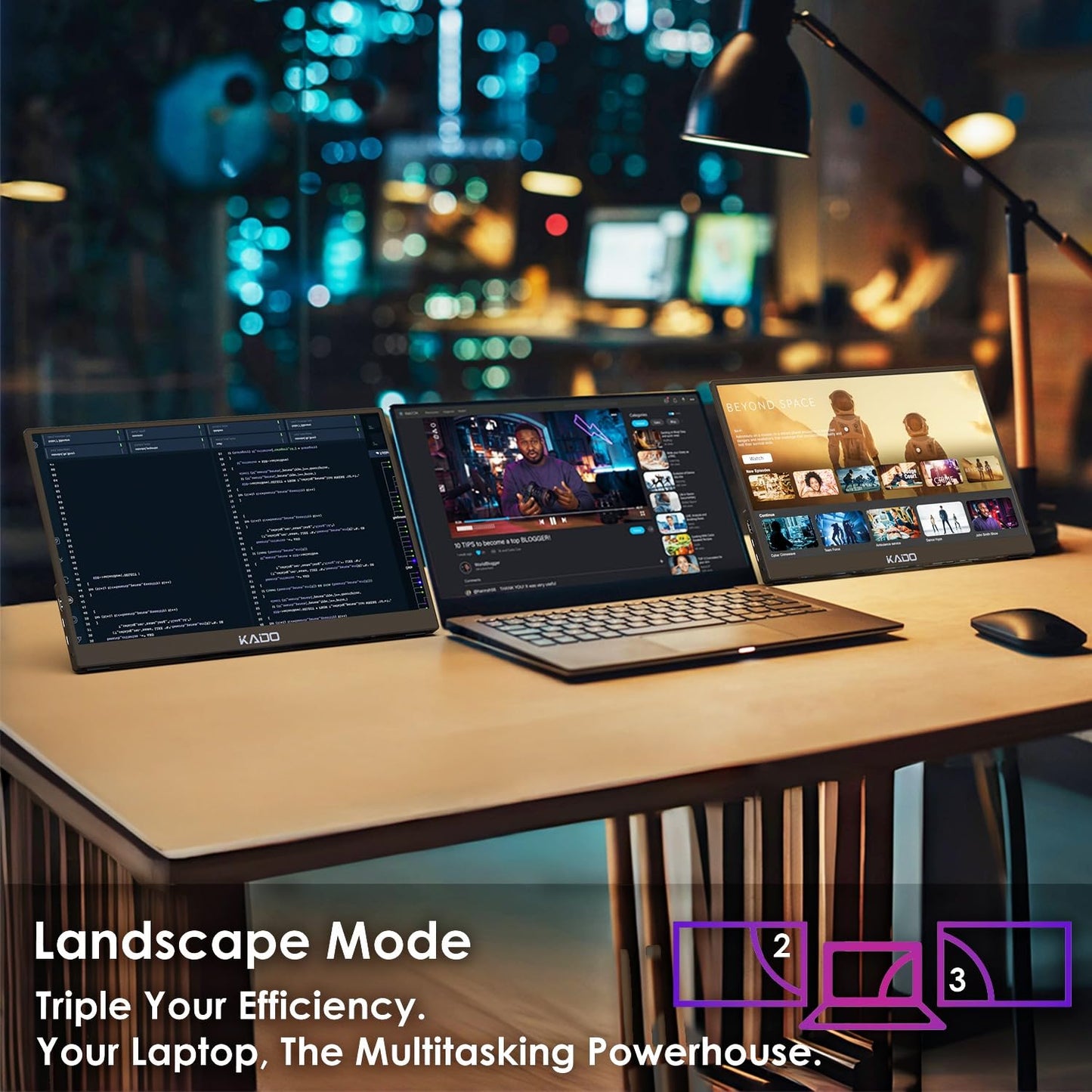 Kado 2-Pack 15.6 Inch FHD Portable Monitor for Laptop, 1080p Second Display IPS 1920x1080, 45W Charging HDMI USB-C Laptop Screen Extender, Kickstand for PC, Mac, Dex, Tablet, Xbox, PS4/PS5, Switch