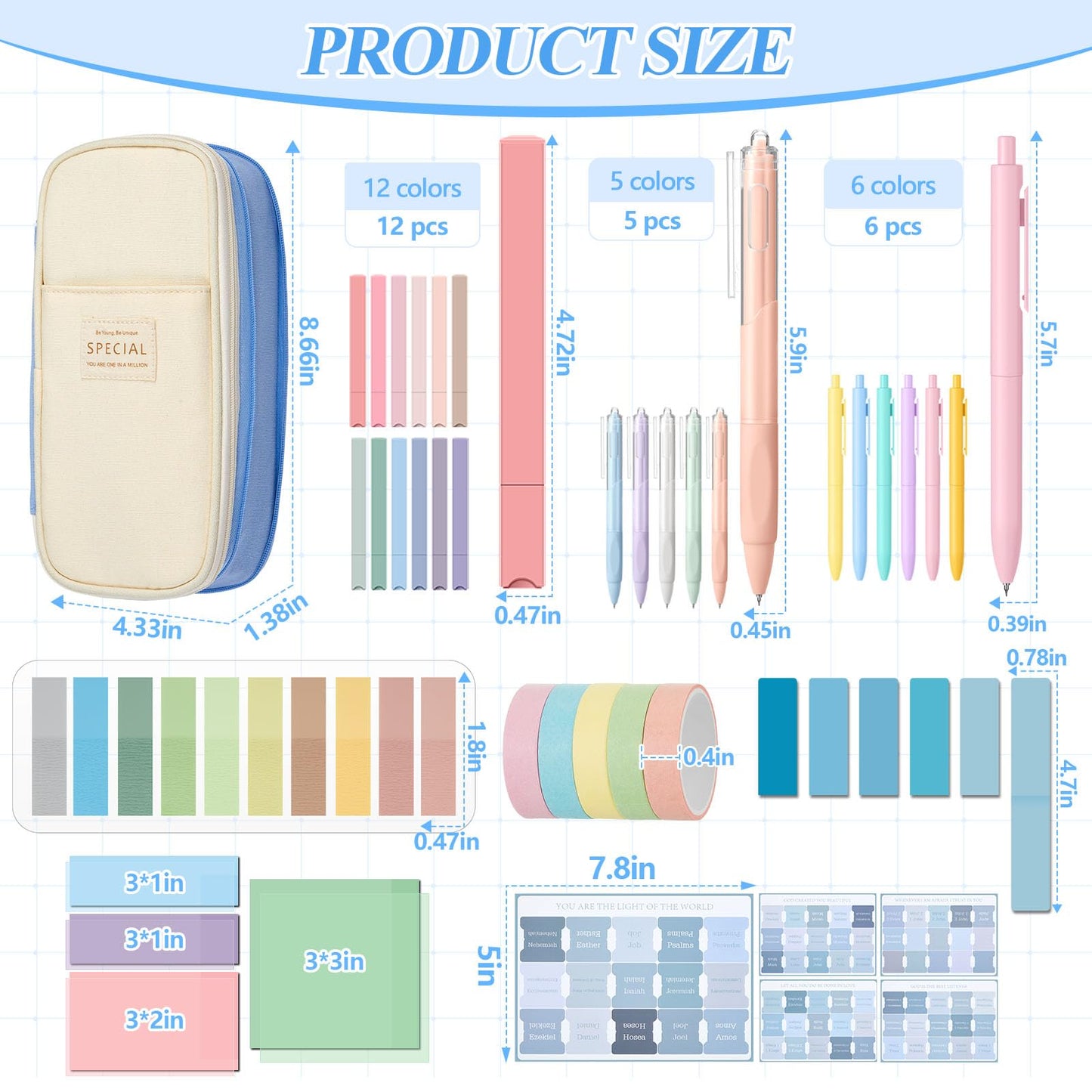 98 Pcs Bible Study Supplies, Bible Journaling Kit for Women, Aesthetic Study Kit with Pencil Case Book Annotation Aesthetic Highlighters Notes Gel Pens for Office Christian Gifts Christmas(Blue)