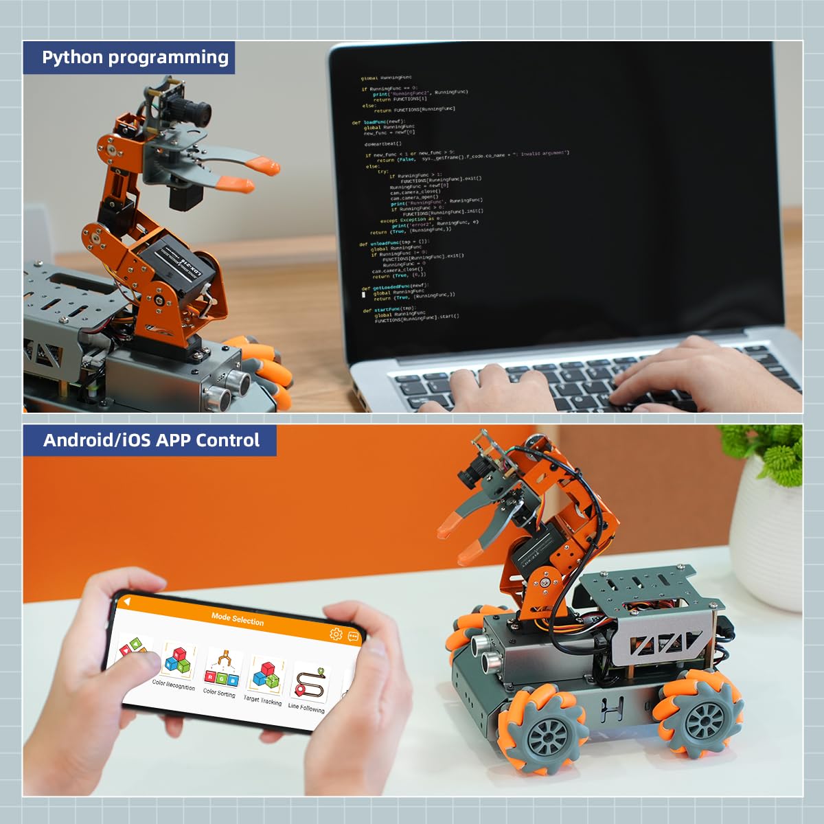 MasterPi 5DOF Robotic Arm for RaspberryPi 5 AI Vision Tracking Target Sorting Line Follow Open Source Programming Smart Robot Car Kit for Teen Adult STEM Educational Building Robot, with RPi 5 4GB