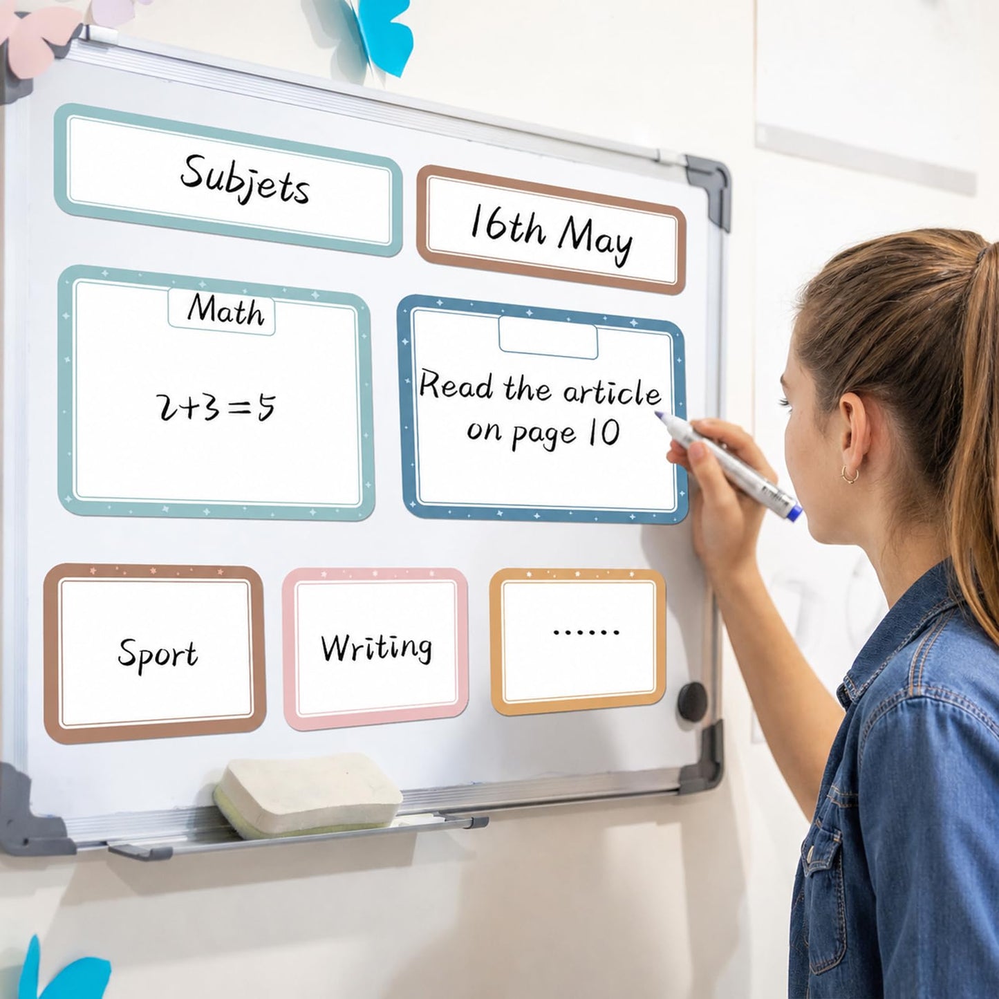 15 Pcs Magnetic Write Wipe Paper Organization Chart Boho Dry Erase Objectives Learning Magnets for Classroom Whiteboard Great for Classroom Goals Targets School Whiteboard Teaching Essential Supplies
