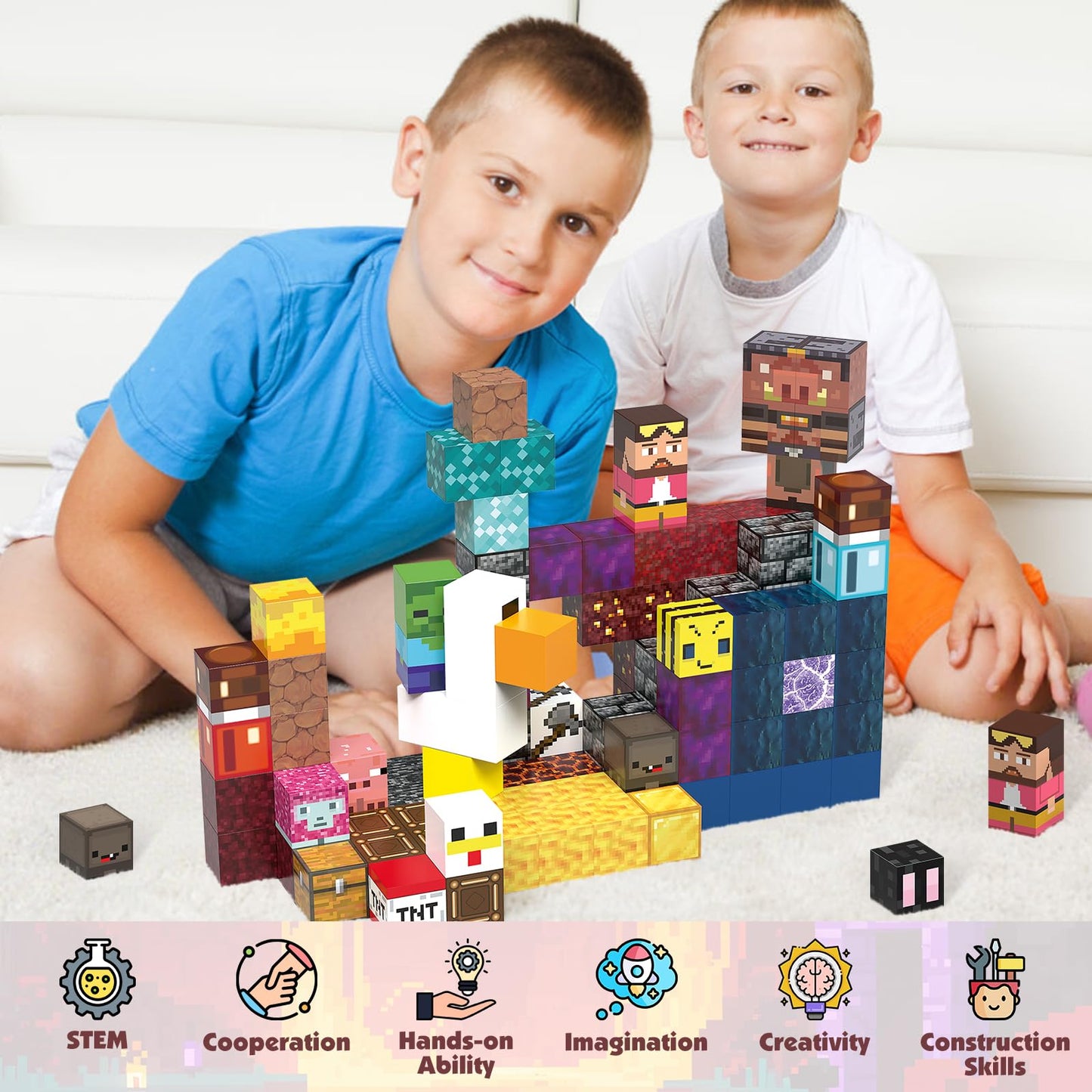 JIMI 120PCS Magnetic Blocks Building Toys, Magnetic Building Blocks Set for Boys Girls Ages 3+, 1 inch Magnet Cubes Montessori Sensory Stacking Construction Toys Christmas Birthday Present