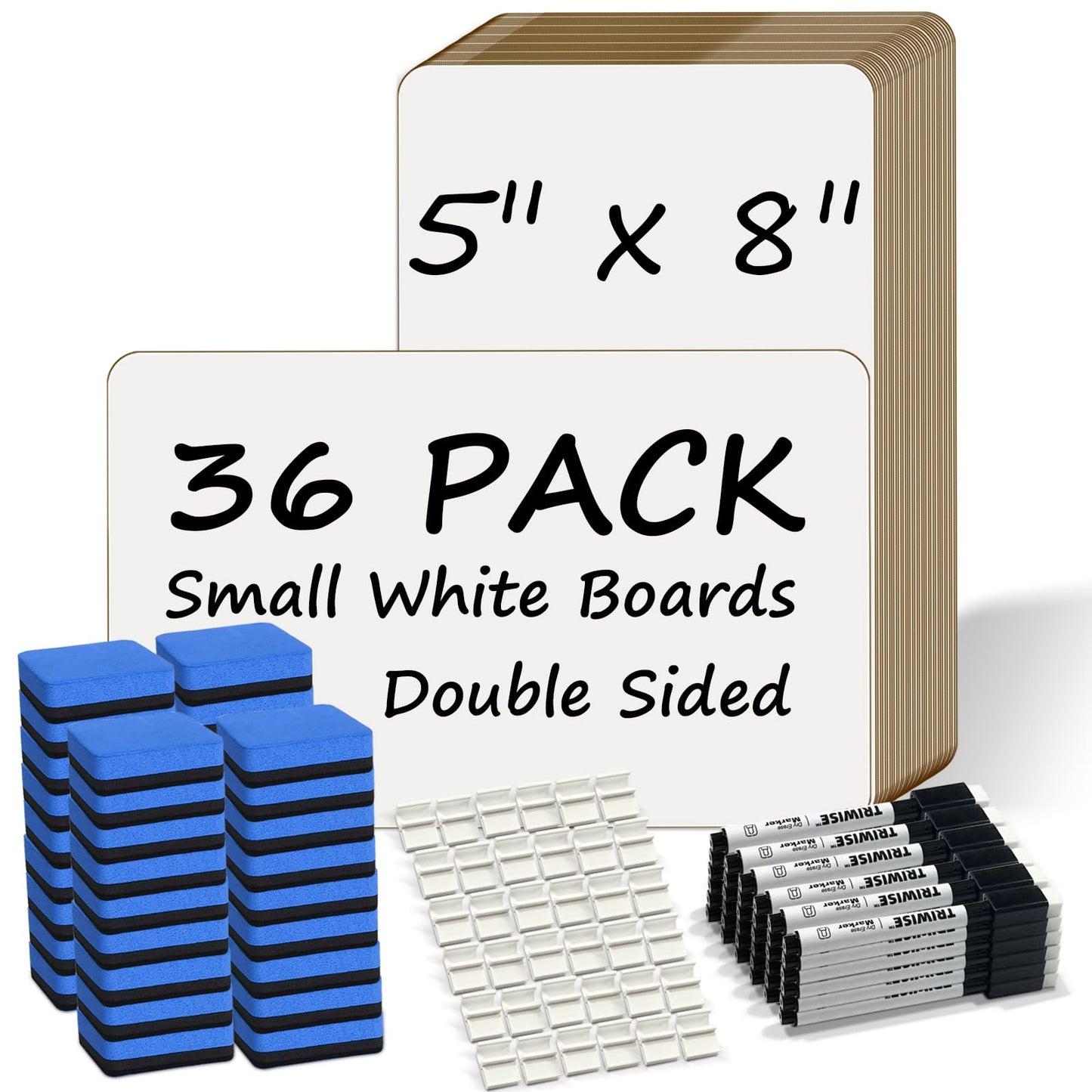 Portable Small White Board 5"x8" for Students, Personal Whiteboard Mini Lightweight Double Sided, Dry Erase Board for Kids Classroom, Individual Lapboards for Teaching with Eraser and Marker (36 Pack)