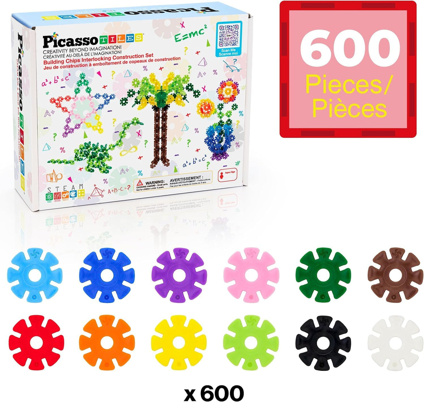 PicassoTiles Building Chips 600 Pieces Interlocking Construction Chips Creative Disc Block Toy Set STEM Learning Toys for Early Education and Child Brain Development Kids Boys Girls Age 3 and Up PTF60