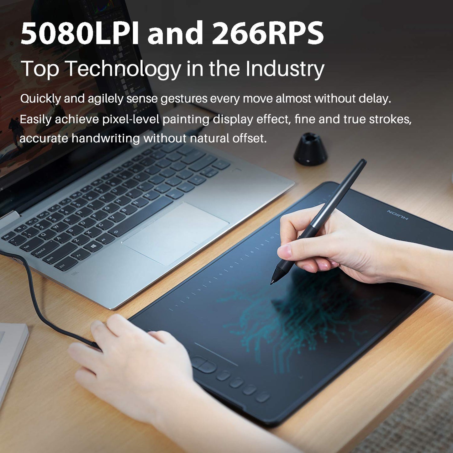 HUION Inspiroy H1161 Graphics Drawing Tablets, Touch Strip and 8192 Pen Pressure Sketch Tablet with Battery-Free Stylus,10 Shortcut Keys, Compatible with Android, Windows, and Mac Black