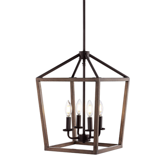 JONATHAN Y Pagoda 4-Light Iron Pendant, 13in Rustic, Bohemian, Faux Wood-Oil Rubbed Bronze, Model JYL1322A