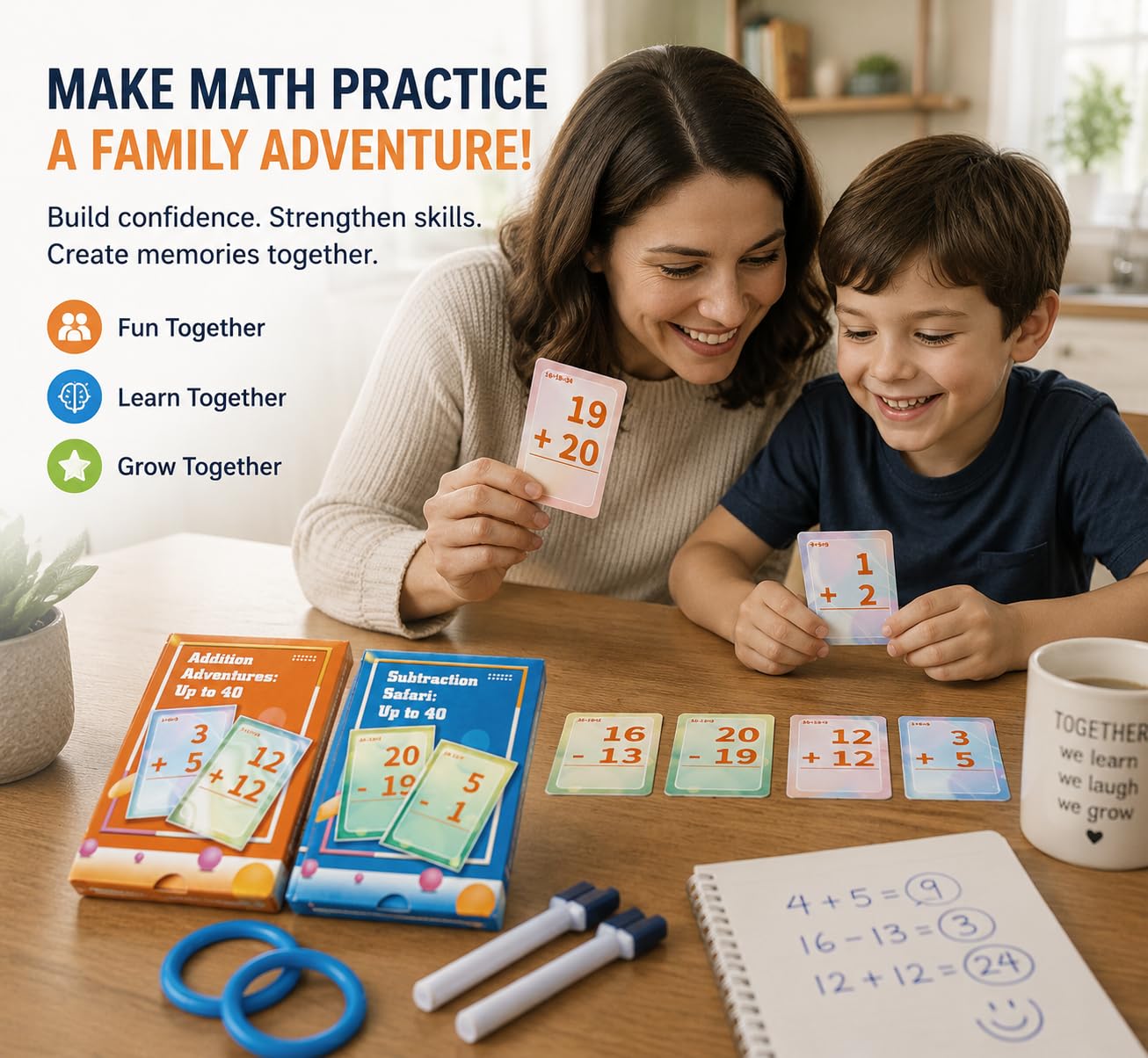 Alened Addition and Subtraction Flash Cards, Math Facts Flashcards 1-20, Math Manipulatives Games for Kindergarten, 1st, 2nd, 3rd, 4th, 5th, 6th Grade Kids Ages 4-12-56cards