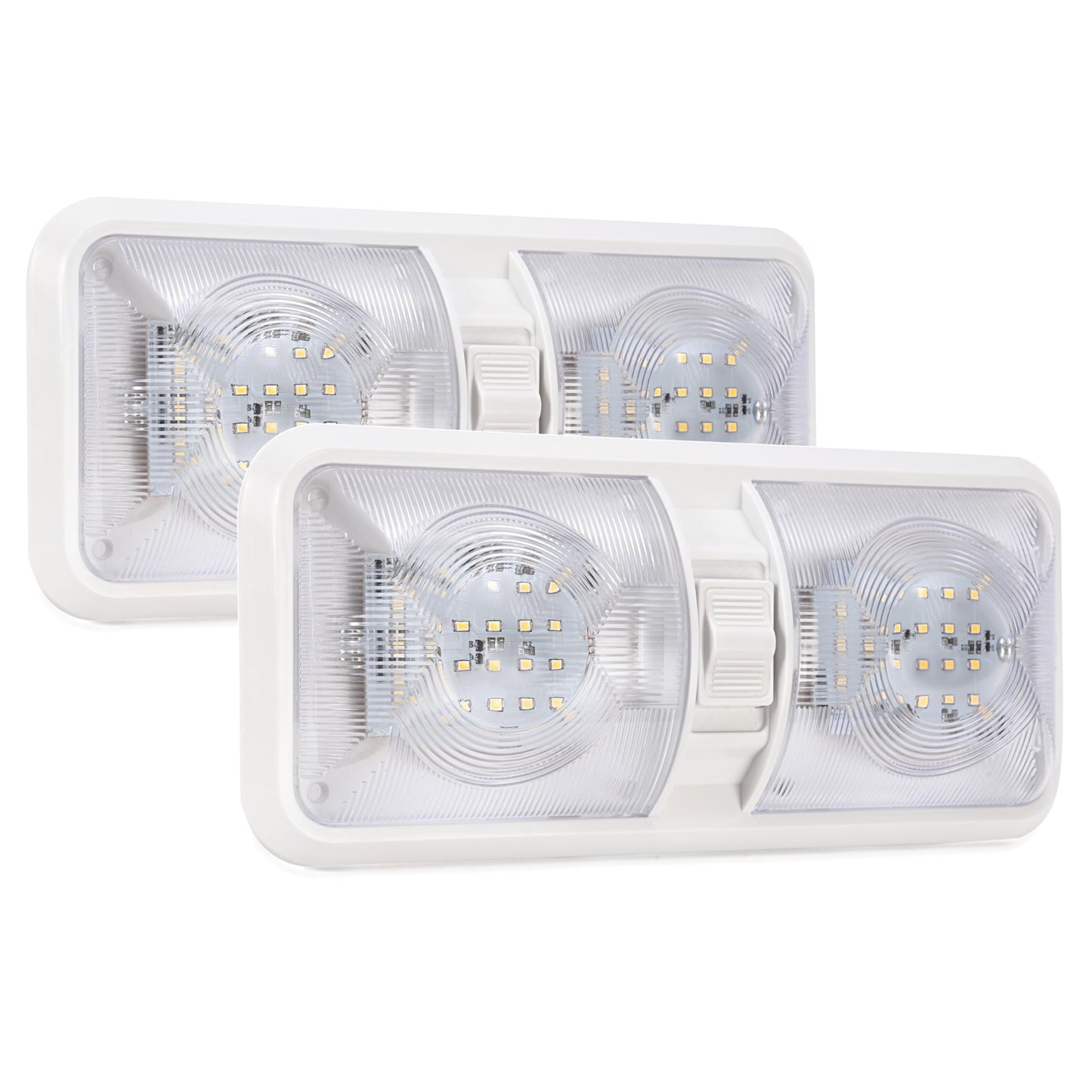 KUAFU RV Interior Lights 12V LED Double Dome Natural White 4000-4500K 2 Pack Clear Lens Model GO-3264