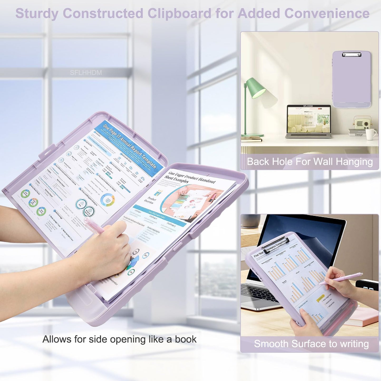 SFLHHDM Purple Clipboard, Clip Board 8.5x11, Teacher Clipboards with Storage, Plastic Clipboard with Pen Holder, Clipboards Storage for Women Teachers Work, School & Office Supplies