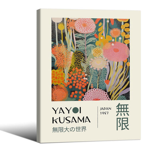Abstract Yayoi Kusama Posters Japanese Wall Art Vintage Tokyo Aesthetic Prints Yayoi Kusama Inspired Japanese Gallery Wall Art for Stylish Room Bedroom Living Room Decor 12x16in Framed