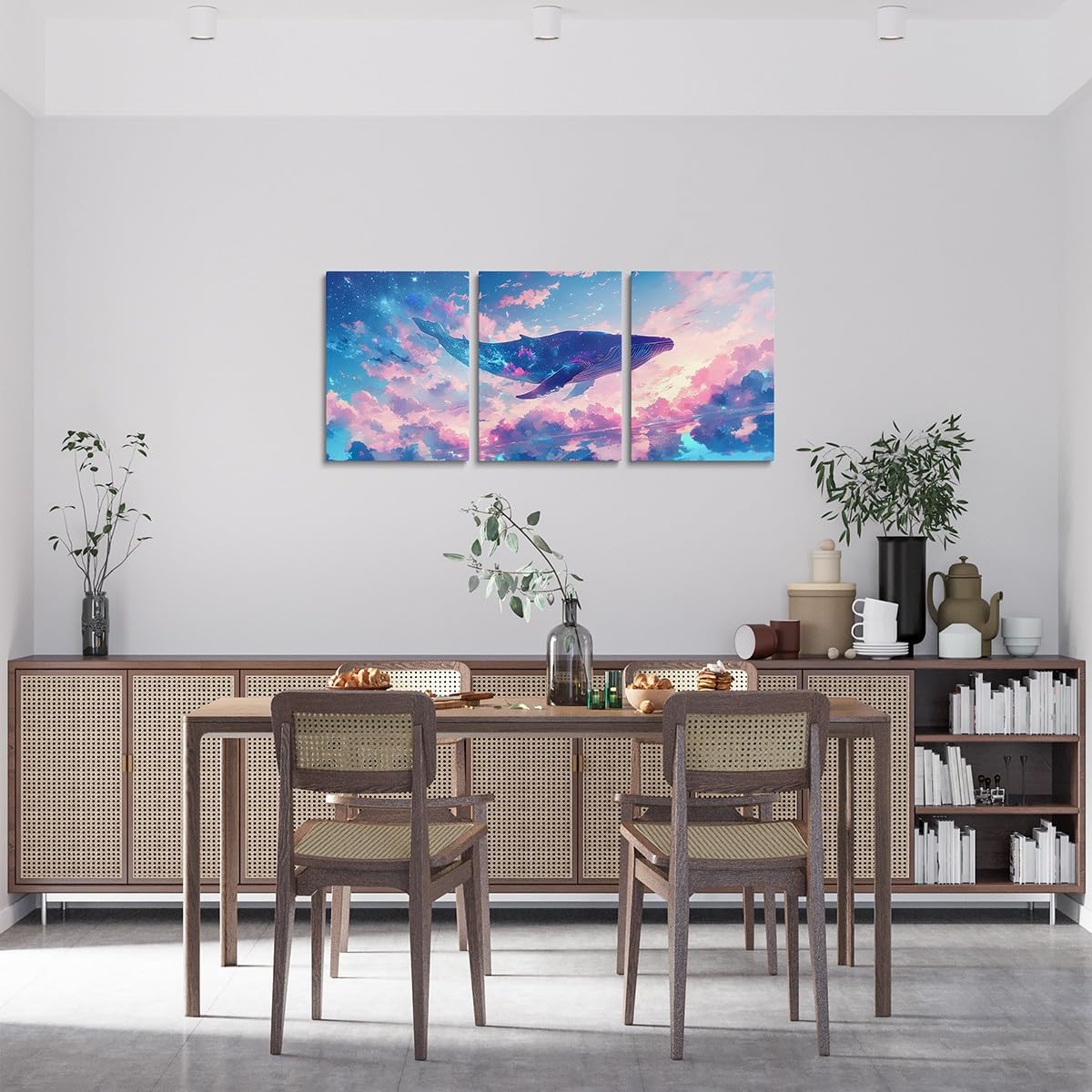 Feelyou Pretty Whale 3 Piece Canvas Wall Art for Living Room Bedroom Pink Blue Galaxy Wall Art for Home Decor Ocean Animal Office Wall Decor Nebula Wall Painting