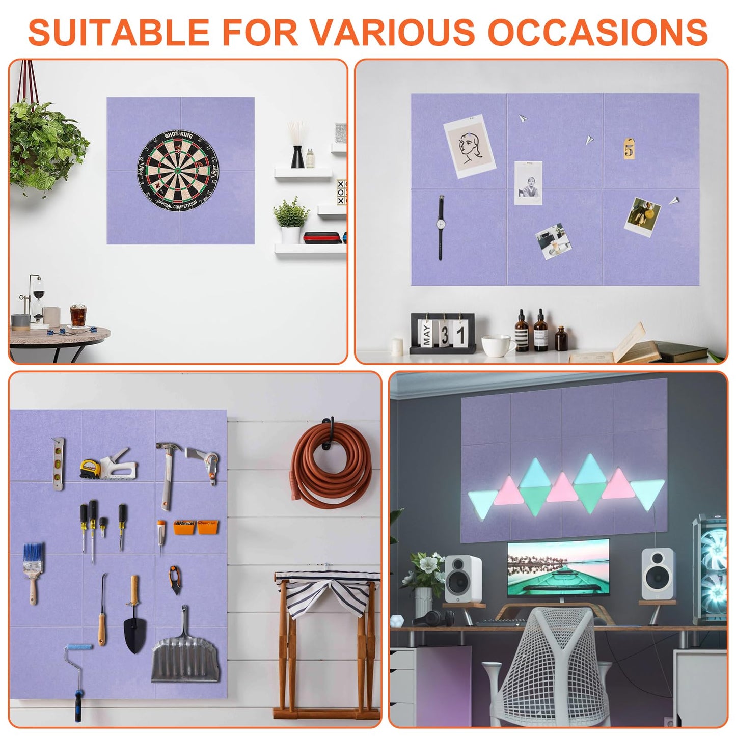 Cork Boards for Walls 48" x 36" Felt Board Alternative, 12 Pack Felt Wall Tiles Bulletin Board, Large Cork Board for Office Pin Board Tack Board Cork Boards
