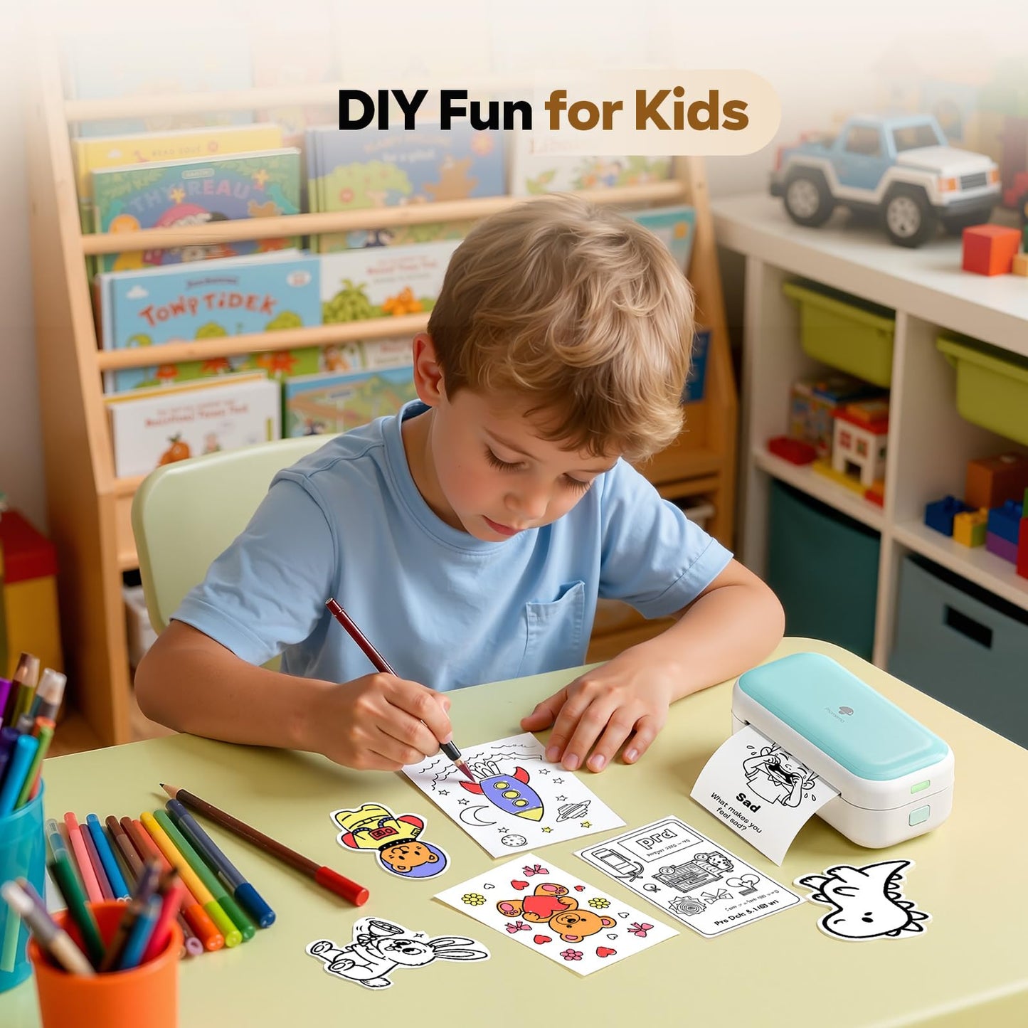 Phomemo M03C Mini Flashcards Printer, Mini Flash Cards Sticker Printer for Preschoolers, DIY Printable Learning Tool, Montessori Toddler Card Tool for Math, Phonics, Sight Words, Homeschool Supplies