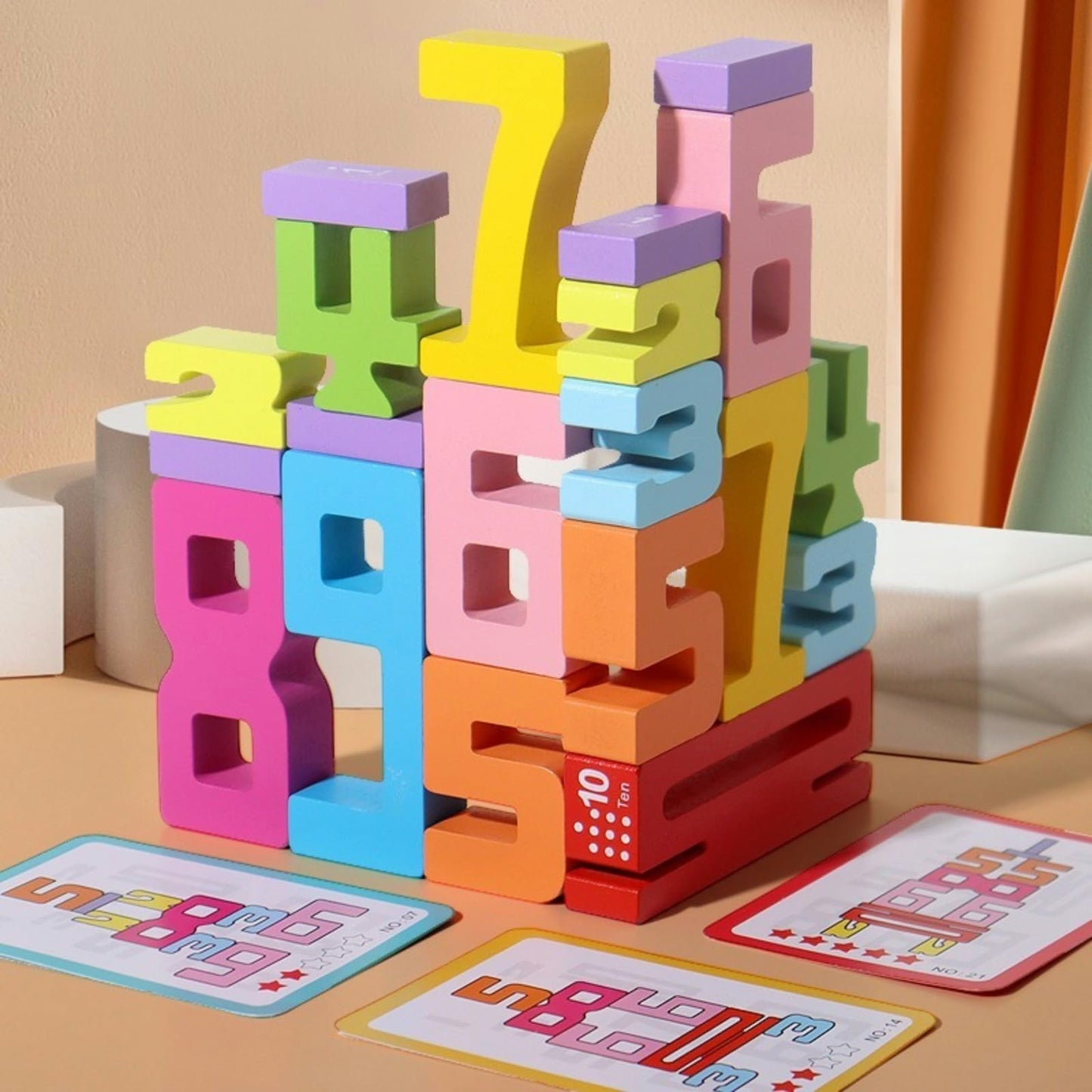 Gdaytao 20PCS Wooden Number Building Blocks 1-10 - Montessori Math Stacking Number Blocks Toys with Counting Games, Bright Digital Building Blocks Friends of 10, STEM Learning Toys for Kids Ages 3-8