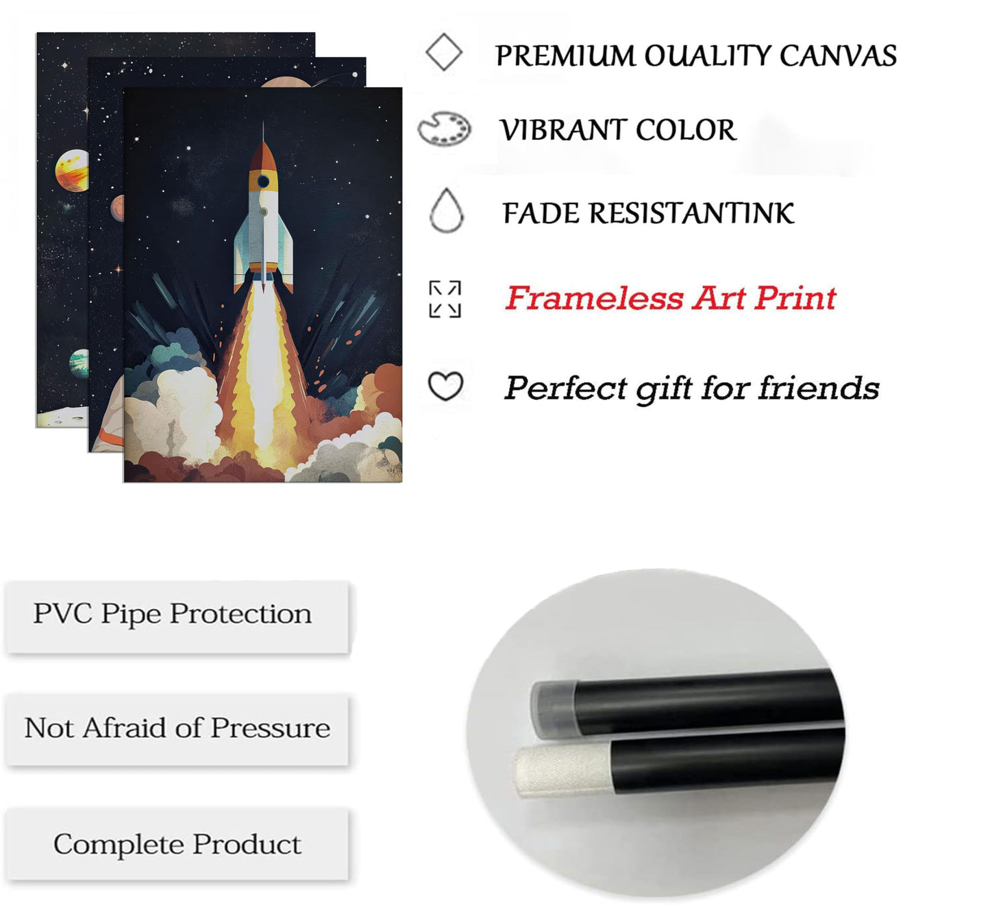 3Pcs Space Astronaut Wall art Cute Astronaut Canvas Nursery Galaxy Posters Modern Space Themed Print Rocket Pictures Toddler Boy Room Wall Decor for Adventure Kids Bedroom Nursery Room Unframed