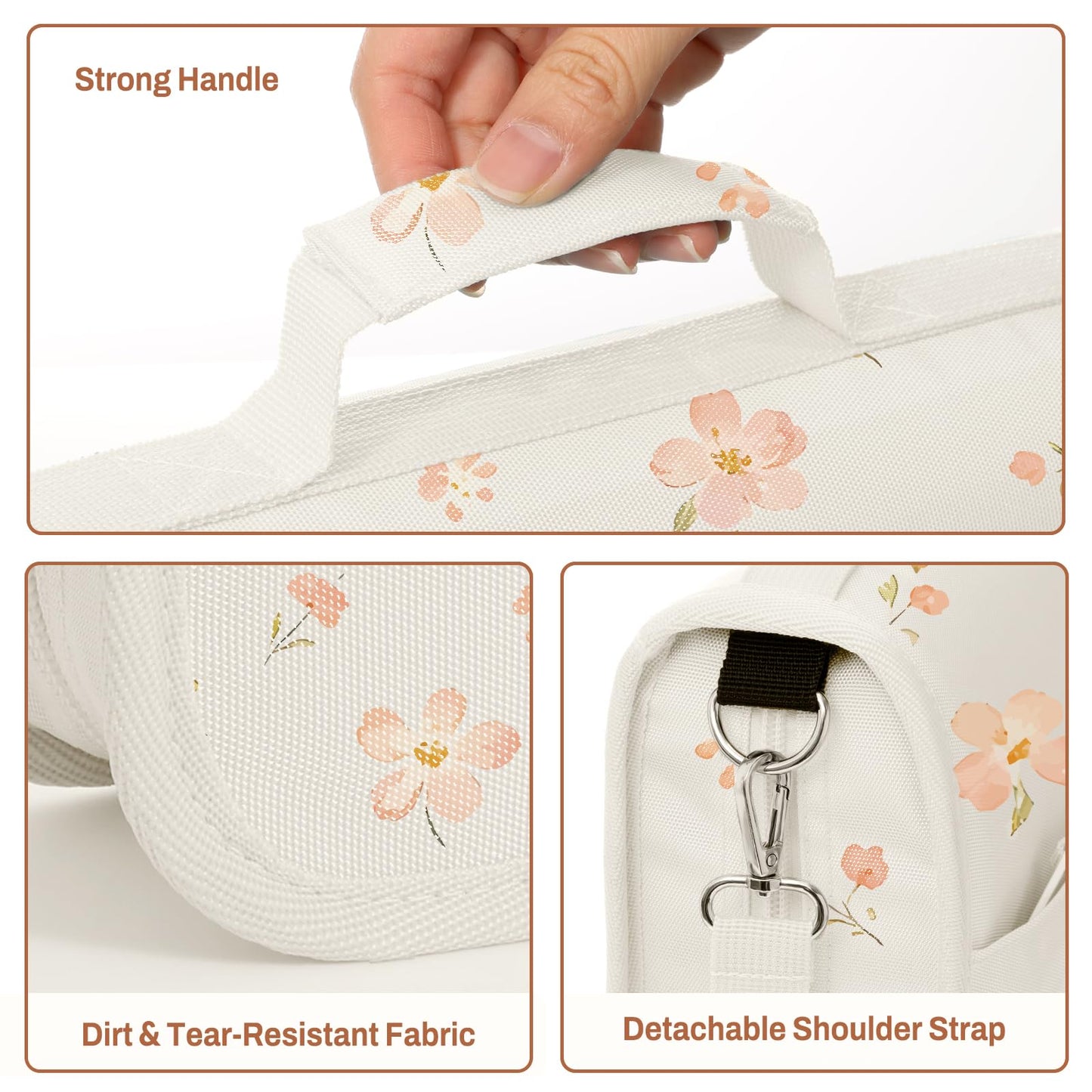 SUNEE Zipper Binder 3 Ring, 3 Inch O-Ring with Handle and Shoulder Strap, 600-Sheet Capacity, 5-Tab Expanding File Folder, Multi-Pockets for Middle School Organizer Binder with Zipper, Pink Floral