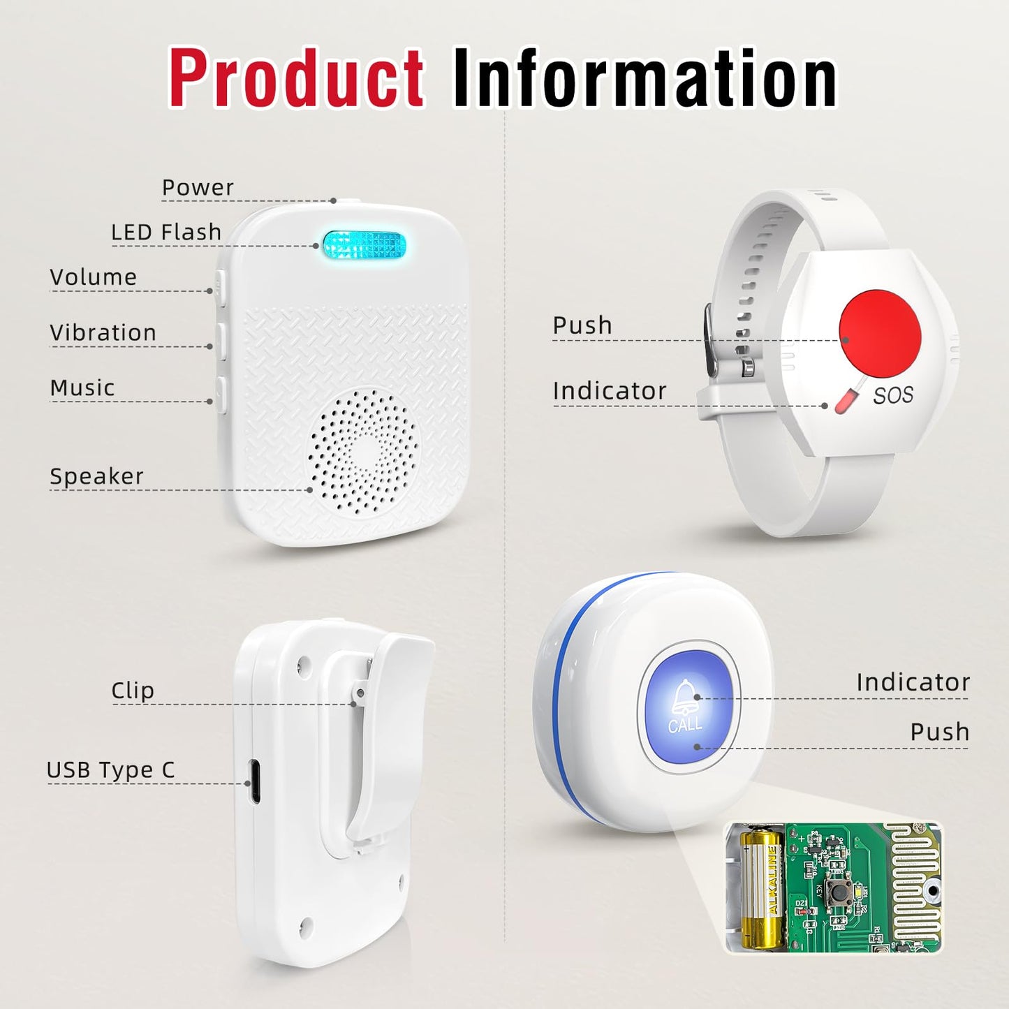 CallToU Caregiver Pager Wireless Call Button for Elderly/Senior,2026 New Version Pager with Vibration & Rechargeable,Nurse Alert System for Home Care Seniors