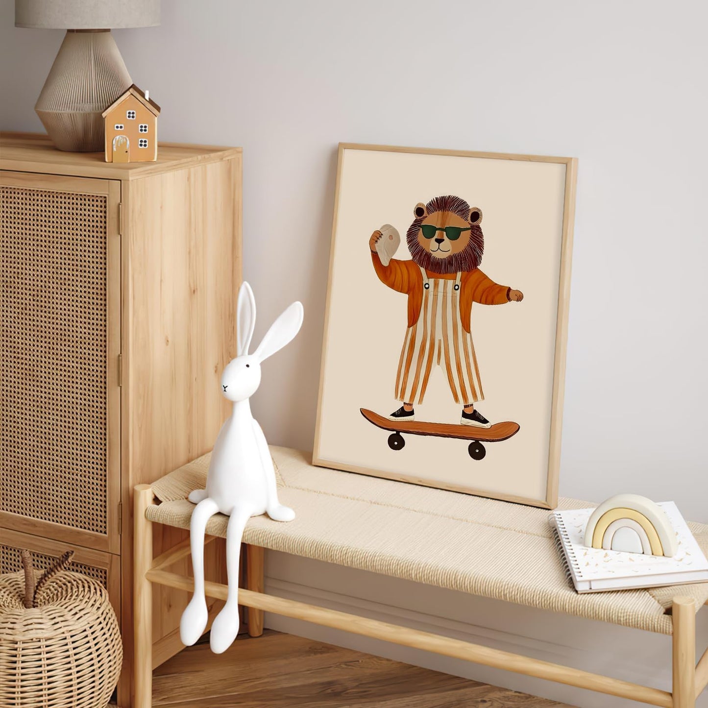 Funny Animal Picture Animal Wall Art Nursery Wall Art Kids Room Aesthetic Prints Minimalist Lion Skateboard Picture 12x16 Inch UnFramed for Living room Dorm Nursery Kids Room Baby Room & Game Den