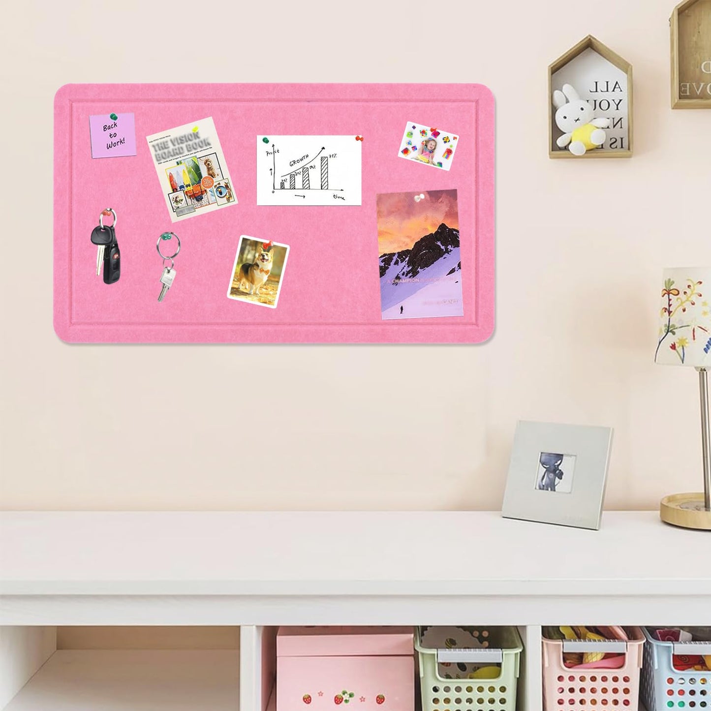 Vuzvuv Pink 28"x16" Large Cork Board with 50 Push Pins for Valentine's Day, Self-Adhesive Bulletin Board for Wall, Felt Pin Vision Board for Paste Notes,Schedules Offices Home