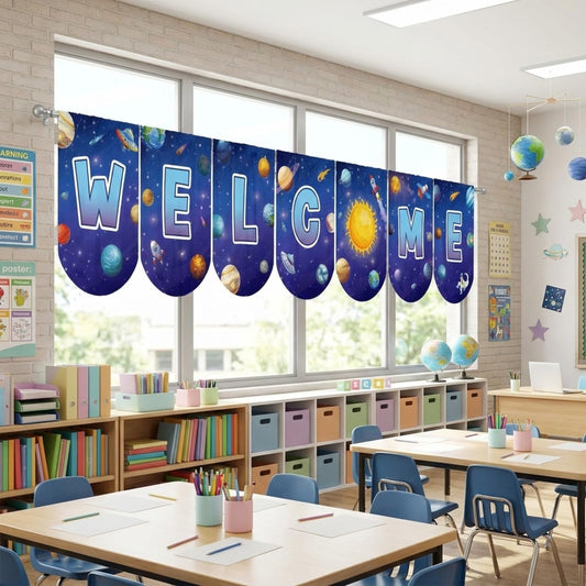 Tiamon 6 Pcs Classroom Curtains 36 x 24 Inch, Colorful Polyester Window Drapes for School, Back to School Decorations, Window Decor for Kindergarten Daycare Primary Learning Spaces (Space)