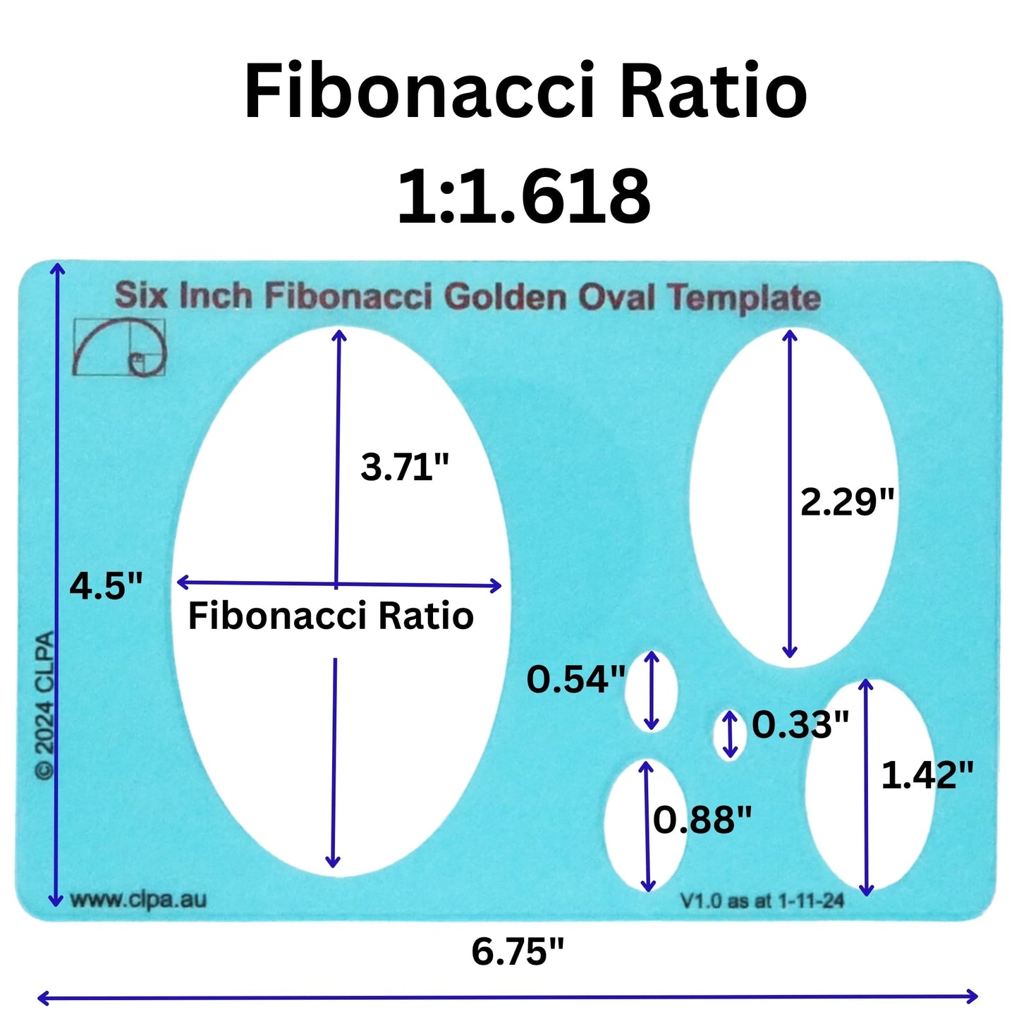 6" Oval Stencil Template — Golden Ratio Tool for Drawing — Fibonacci Template — Geometric Stencil for Art, Drafting and Quilting — Clear PETG — Made in Australia