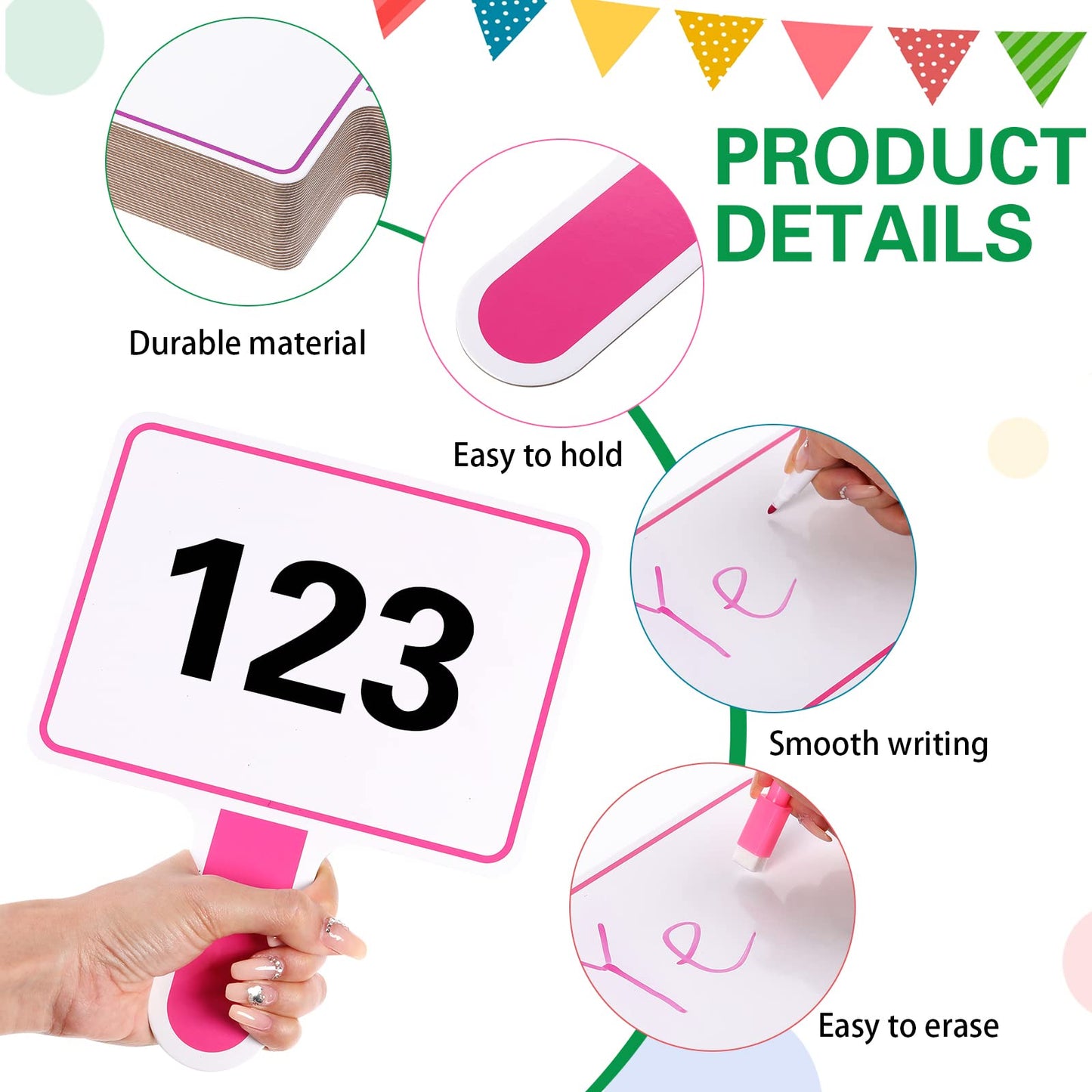 Crtiin 80 Pcs Colorful Dry Erase Paddles Set Include 40 Dry Erase Paddles with 40 Markers Double Sided Handheld Whiteboard for Answer Numbers Voting Blank Fans(Rectangle)