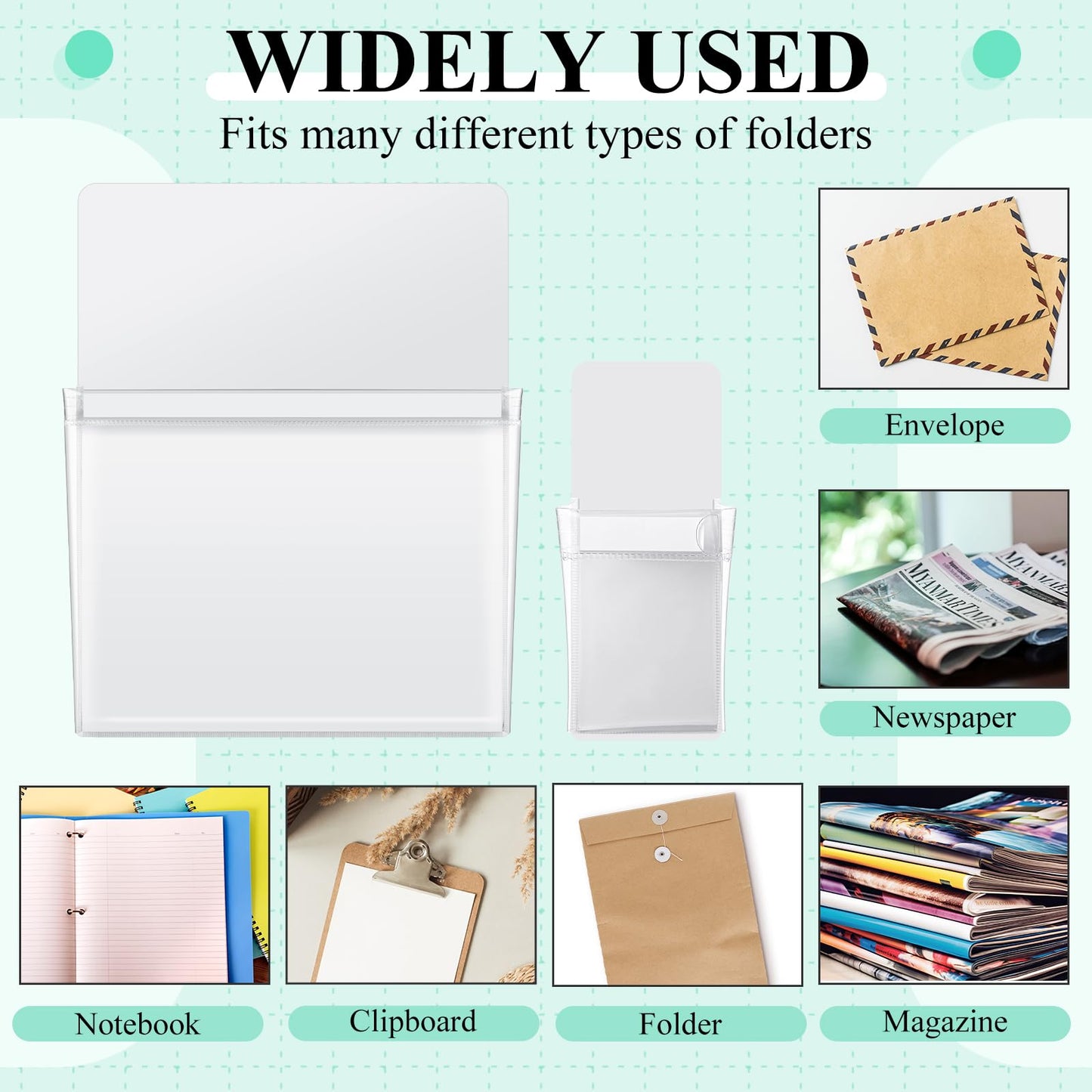 Henoyso 10 Packs Magnetic File Holder Set, Self-adhesive Magnetic File Holder for Recipe, Notes, Tools - Strong Magnet Backing for Fridge, Whiteboards, and Metal Surfaces ( 9.5 x 12 In, 2.4 x 6 In)