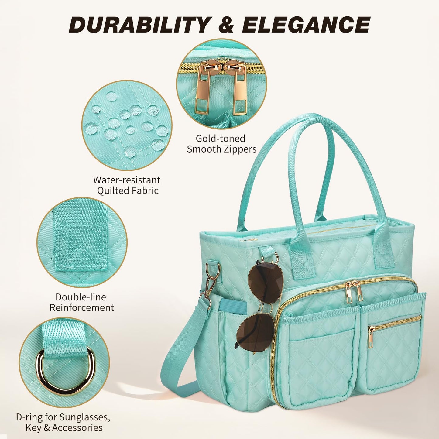 KOPKOFT Large Bible Cover Case for Women, Quilted Church Tote Bag with Shoulder Strap, Bible Study Supplies Journaling Kit Bible Accessories, Christmas Christian Gift for Women (Blue Green)