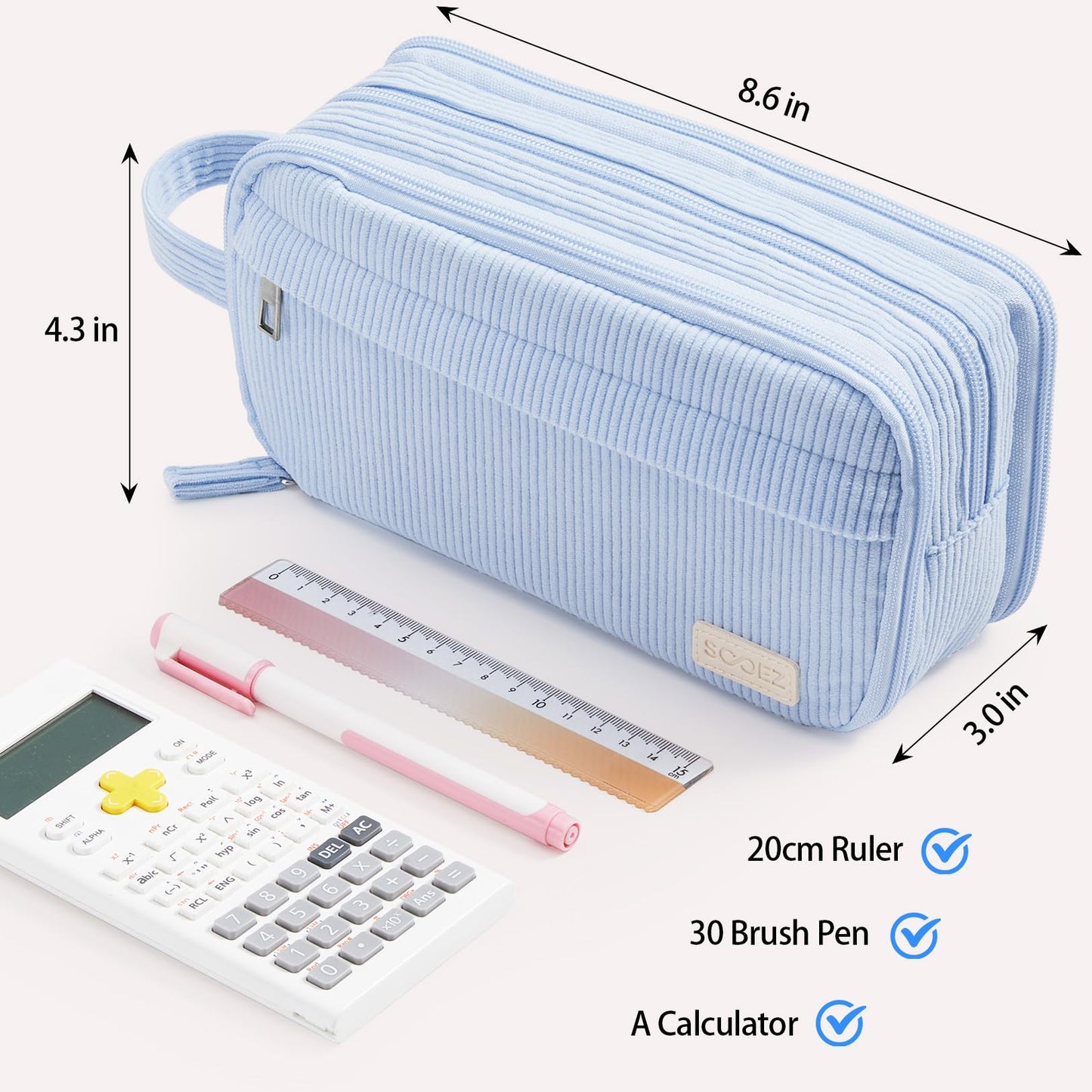 Sooez High Capacity Pencil Case, Soft Corduroy Pencil Pouch with 4 Compartments, Multiple Pockets, Large Pencil Bag with Sturdy Zipper, Cute Pencil Case Pouch Organizer for Student Teen Girls, Black