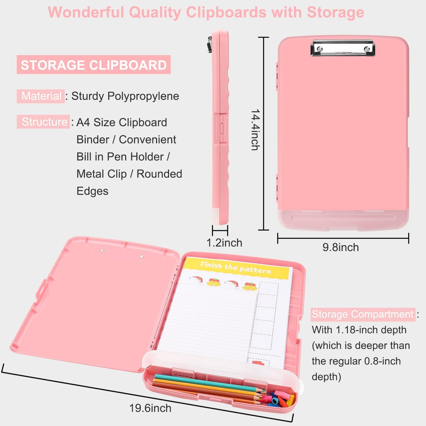 SFLHHDM Clipboard with Pen Holder, Legal Size Nursing Clipboards with Storage, Plastic Clip Boards for Writing, Lightweight Cute Clipboard Storage with Low Profile Clip for Work, Office