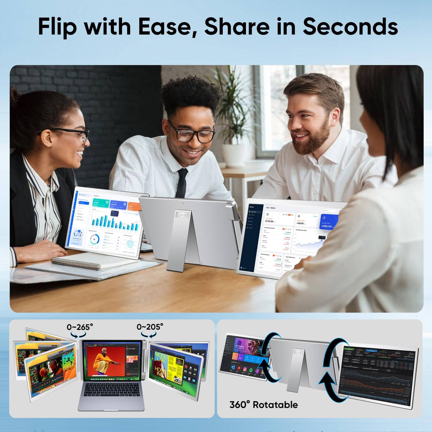 LXU 16" Laptop Screen Extender, 1200P 16:10 IPS Laptop Monitor Extender, Portable Extended Monitor for Laptops 12~18.5", Monitor Extension for Windows, MacBooks(Not for M1 M2 M3), No Driver Needed