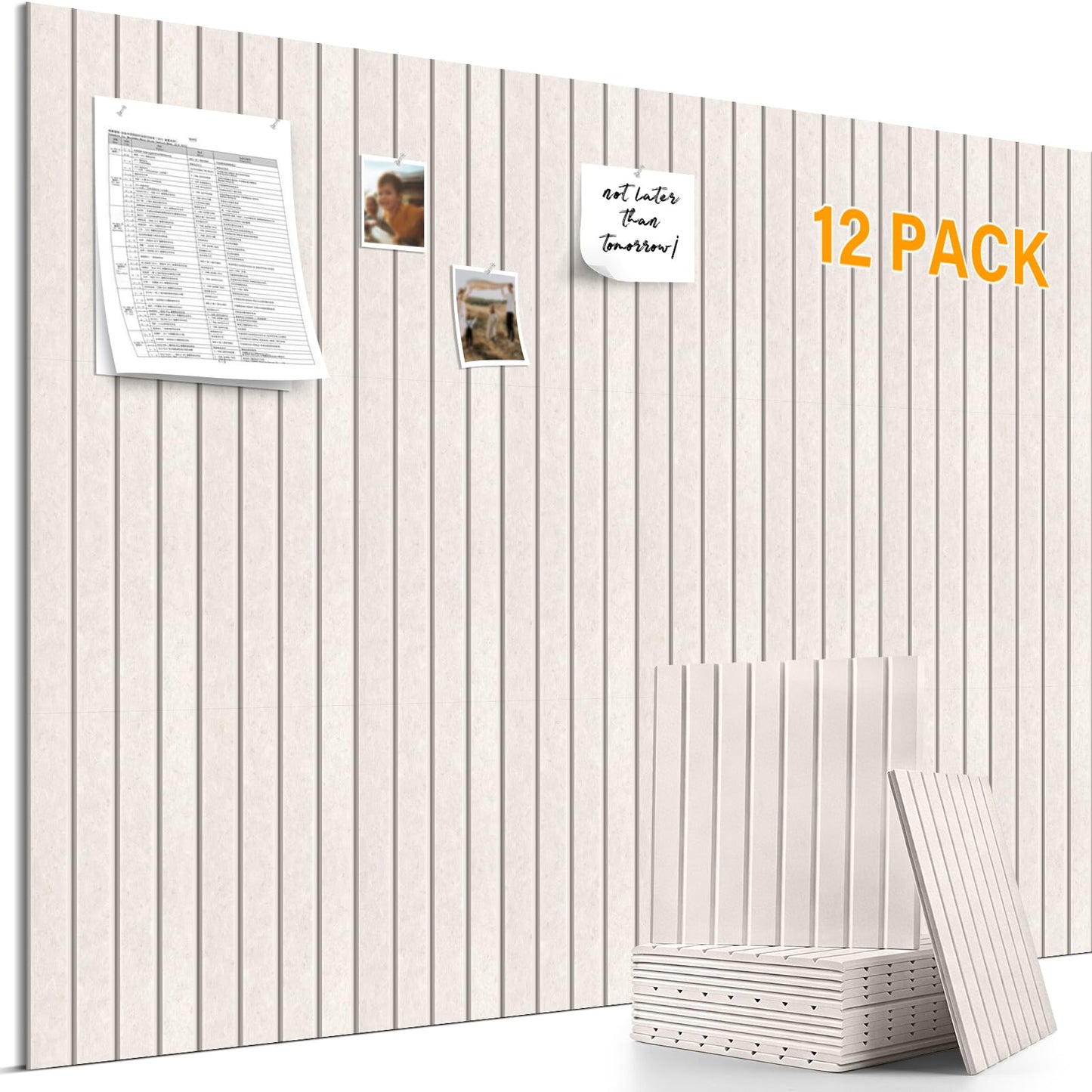 Large Felt Bulletin Board，47.2" x 35.4" 12 Pack Cork Board Alternative for Walls,Felt Wall Tiles for Office & Home Decor,Pin Board with 30 Pcs Pushpins and 72 Adhesive Tabs-Oatmeal
