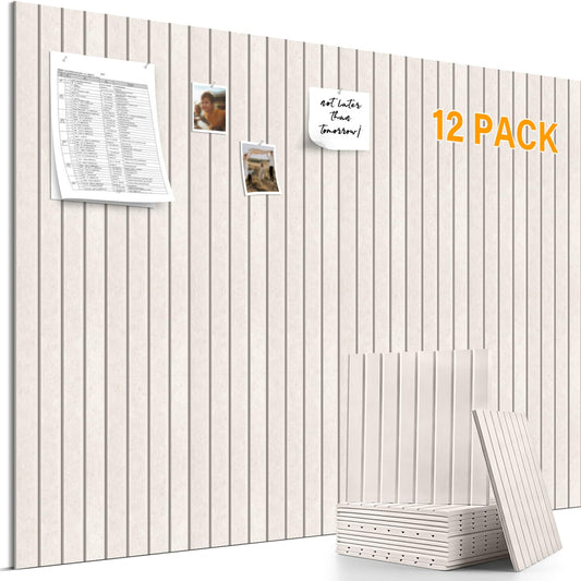 Large Felt Bulletin Board，47.2" x 35.4" 12 Pack Cork Board Alternative for Walls,Felt Wall Tiles for Office & Home Decor,Pin Board with 30 Pcs Pushpins and 72 Adhesive Tabs-Oatmeal